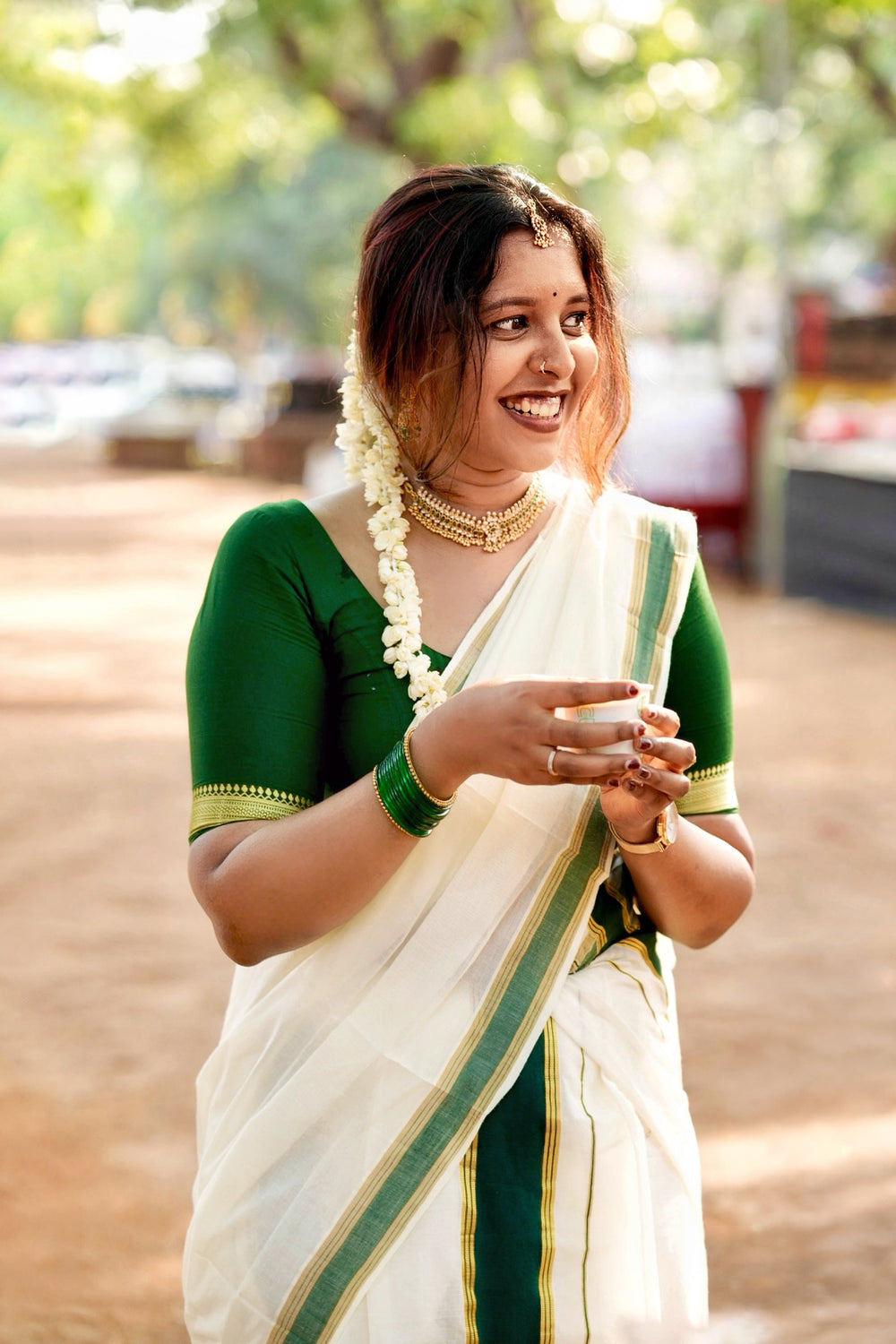 Vrinda - Premium Pure Cotton Settmundu with Matching Blouse