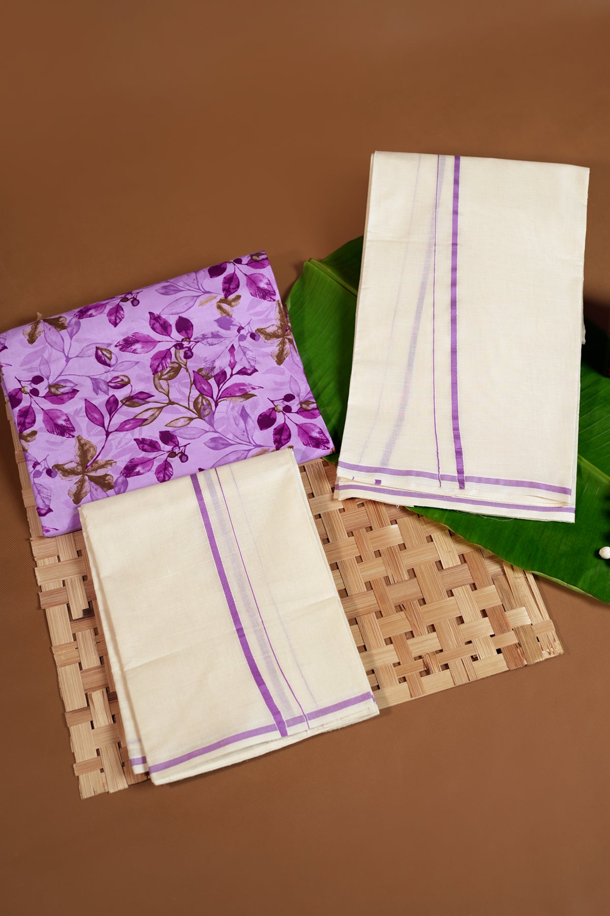 Laasya - Lavender Settumund with Printed Blouse Material