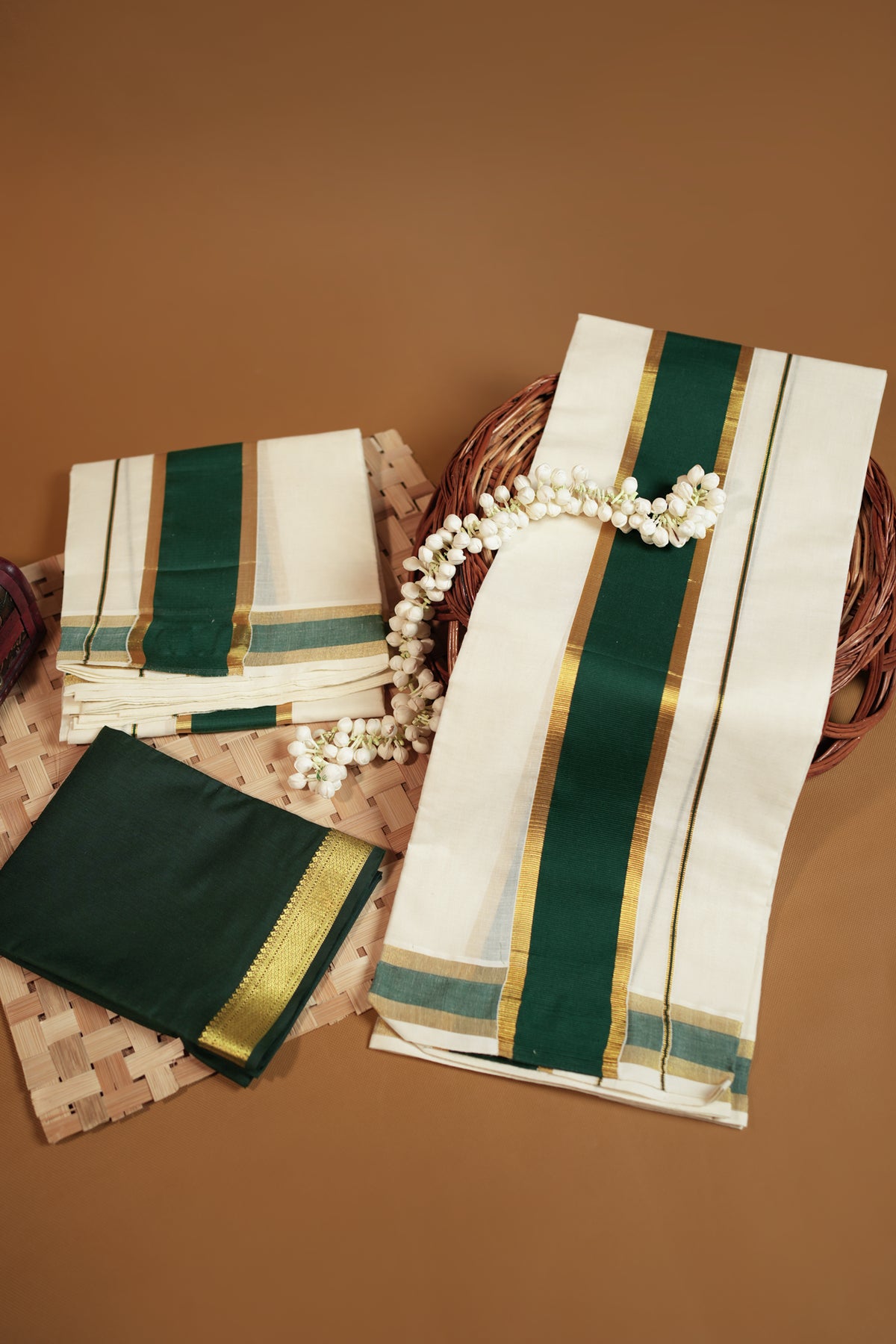 Vrinda - Premium Pure Cotton Settmundu with Matching Blouse