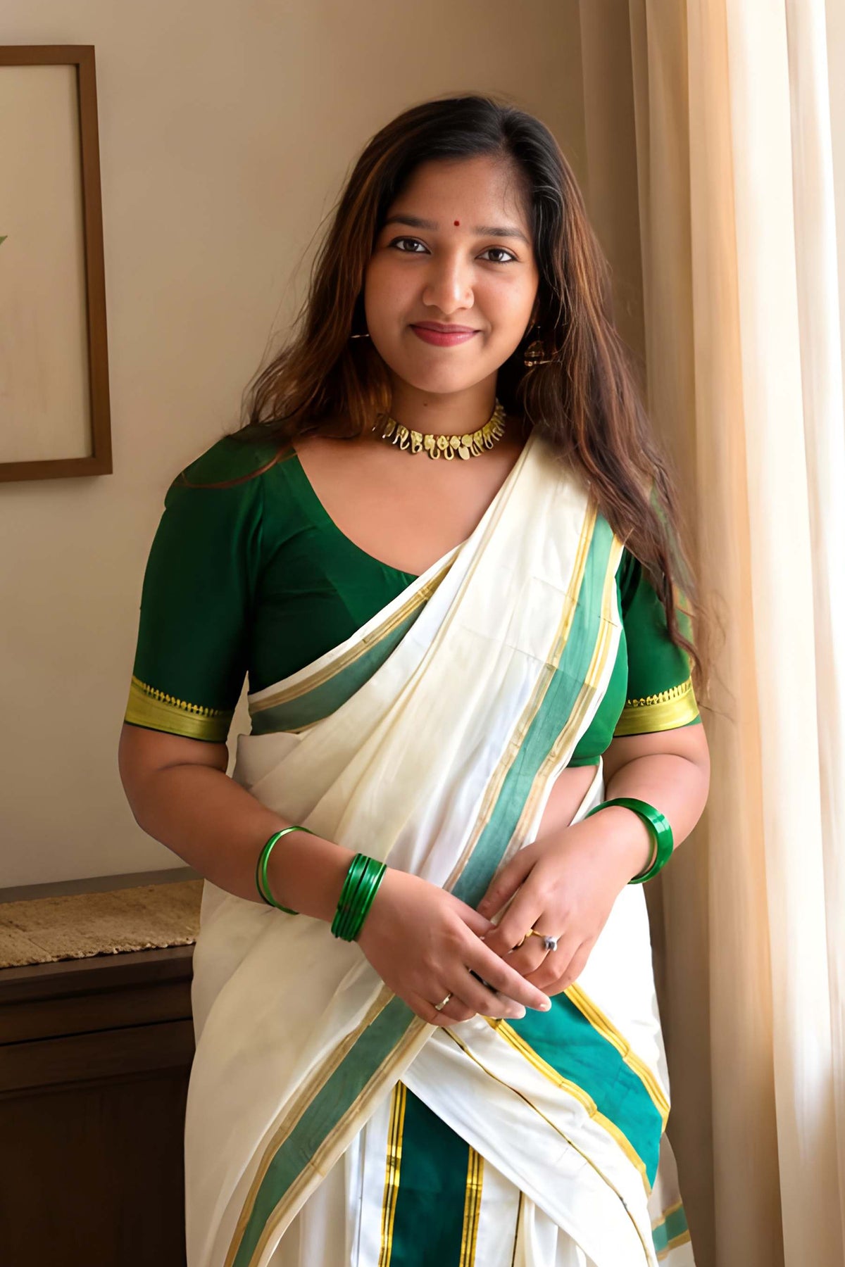 Vrinda - Premium Pure Cotton Settmundu with Matching Blouse