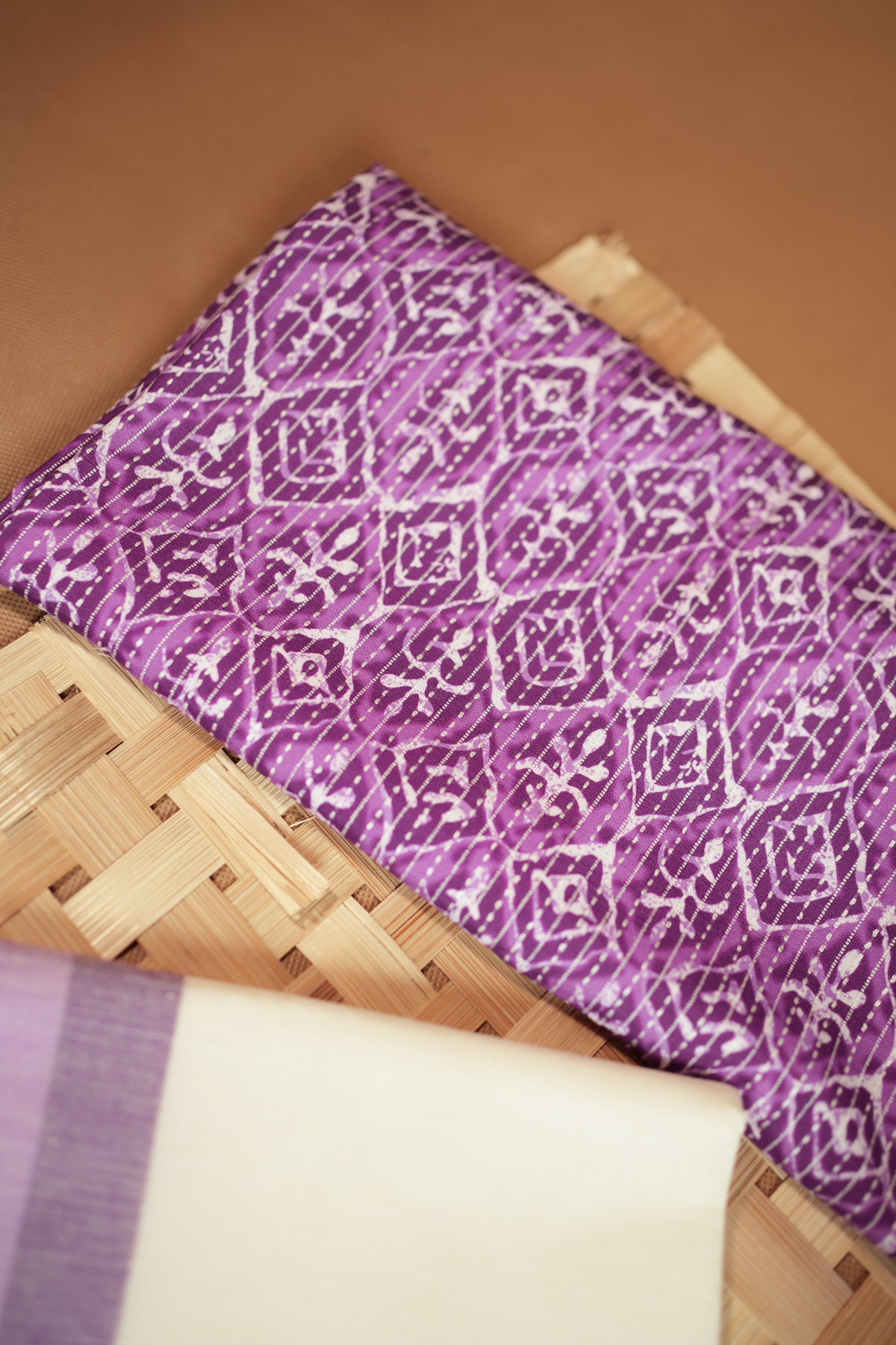 Sree - Mulloth Settumund with Kantha Cotton Blouse Material
