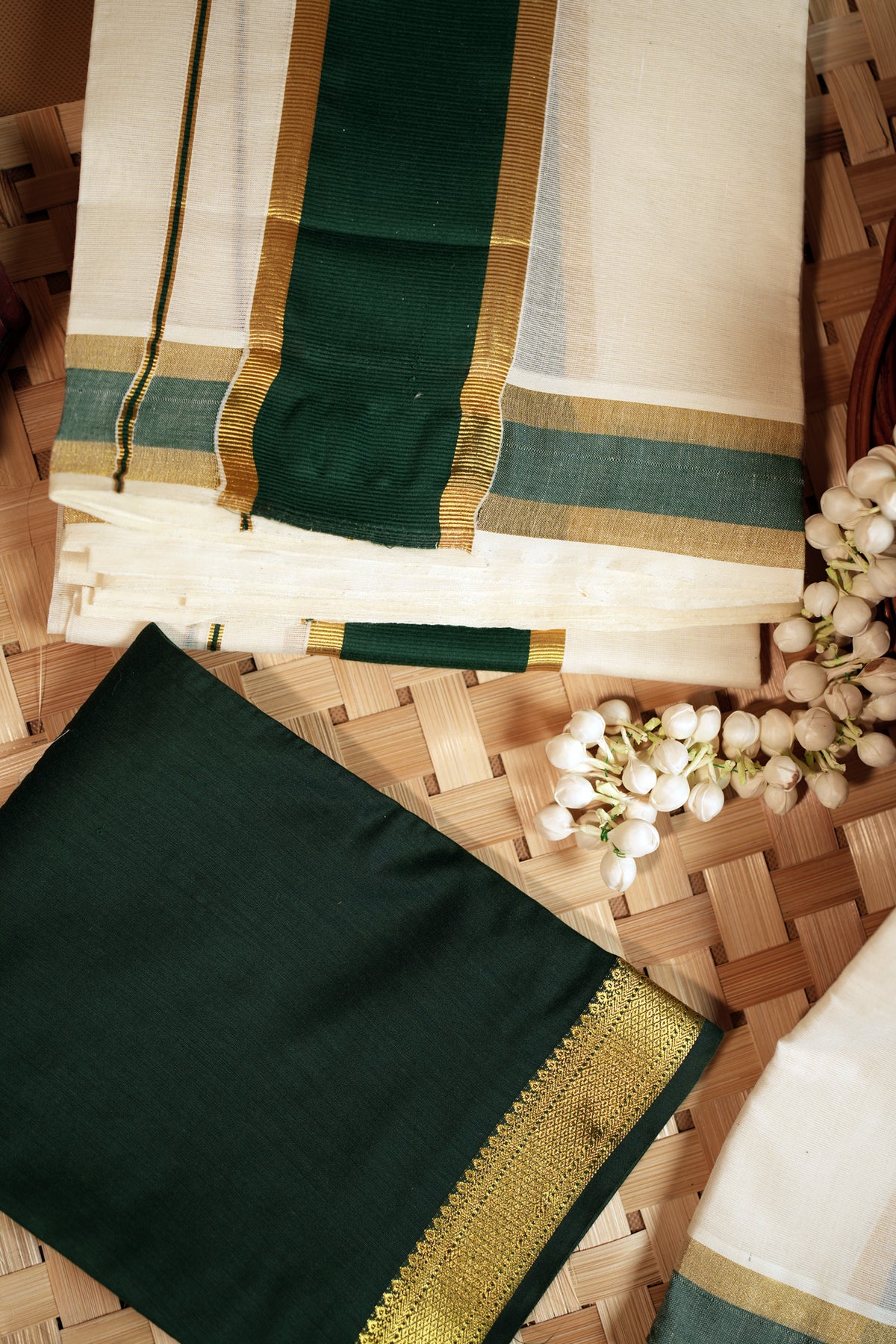 Vrinda - Premium Pure Cotton Settmundu with Matching Blouse