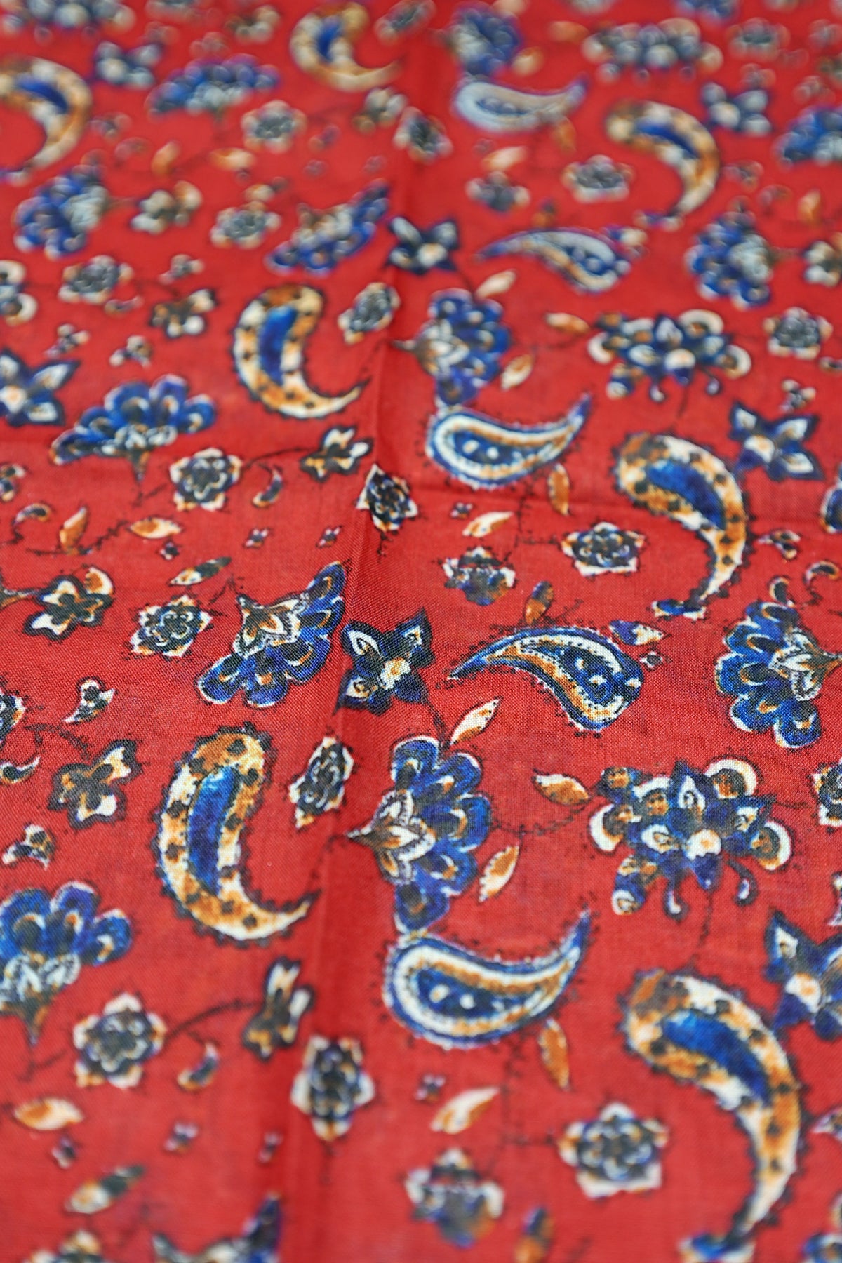 Devi - Red & Blue Kattikkara Settumundu with Printed Blouse Material
