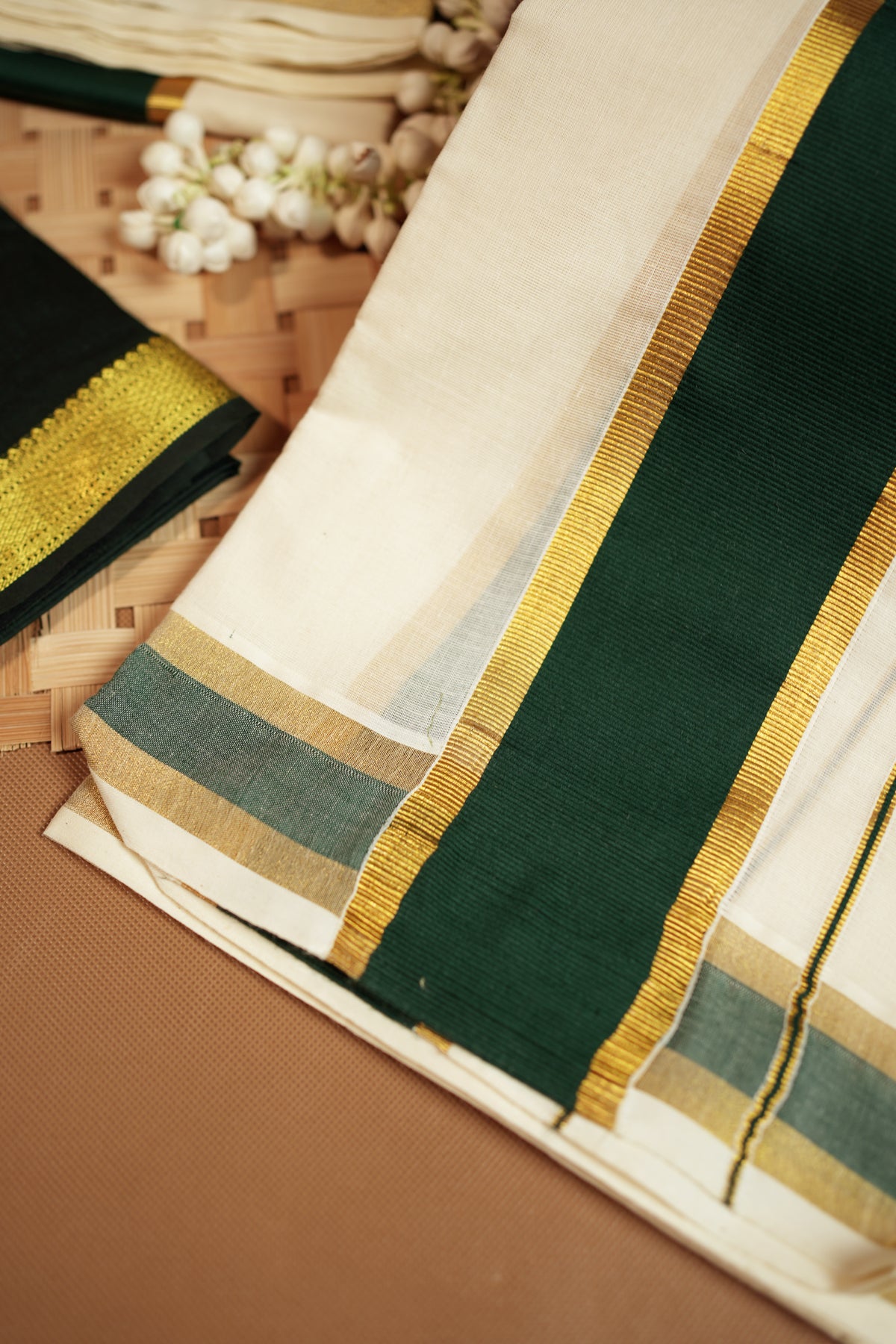 Vrinda - Premium Pure Cotton Settmundu with Matching Blouse