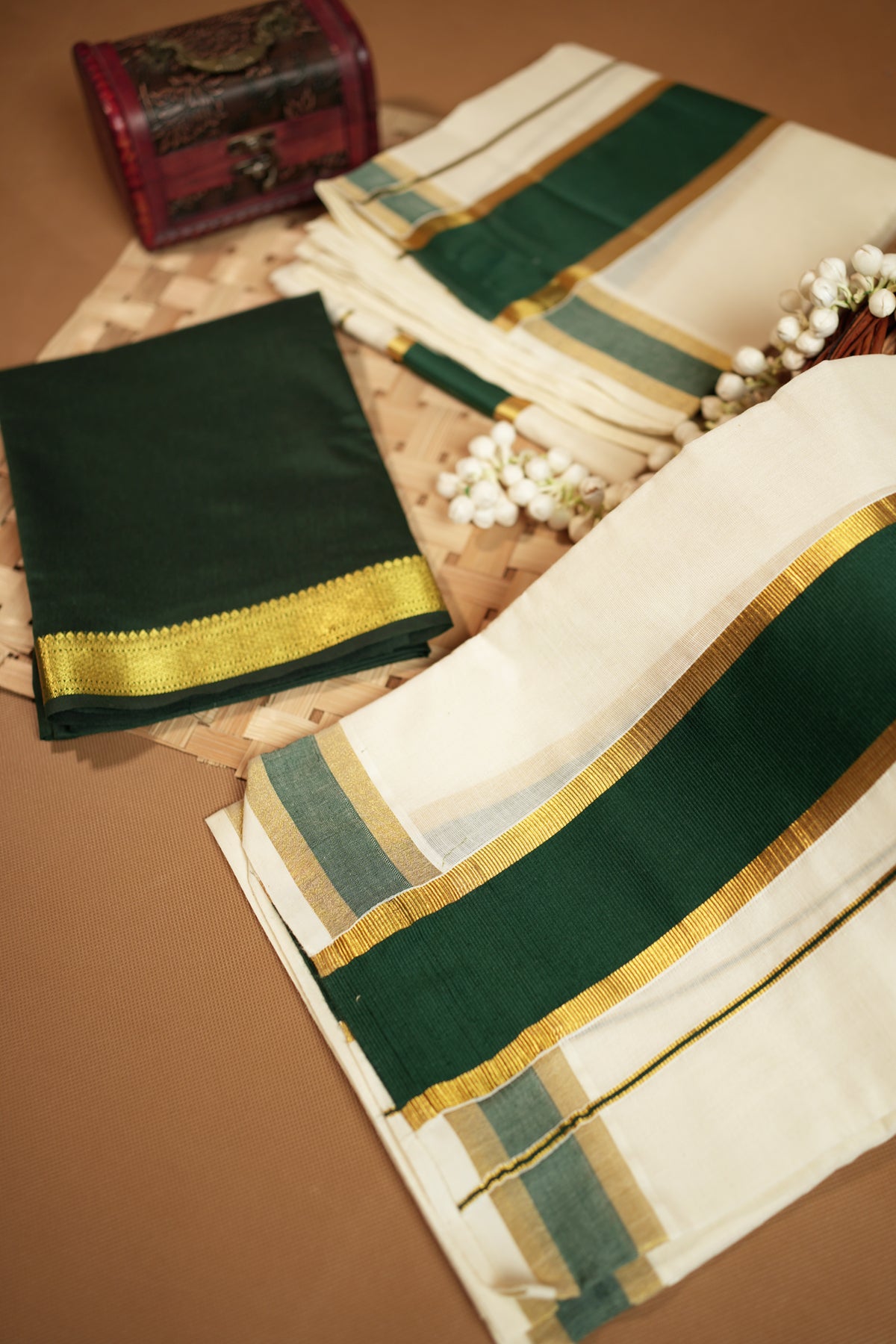 Vrinda - Premium Pure Cotton Settmundu with Matching Blouse