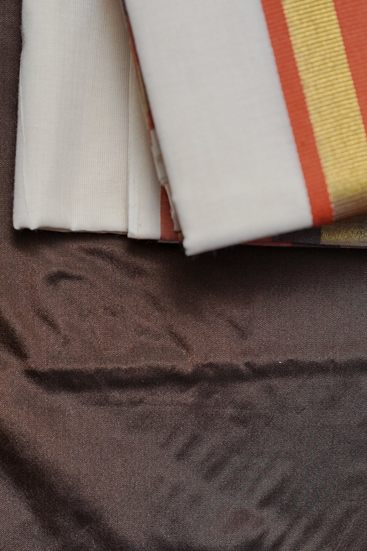 Kaveri – Rust Orange and Coffee Brown Kasavu Settumund with Matching Blouse Material