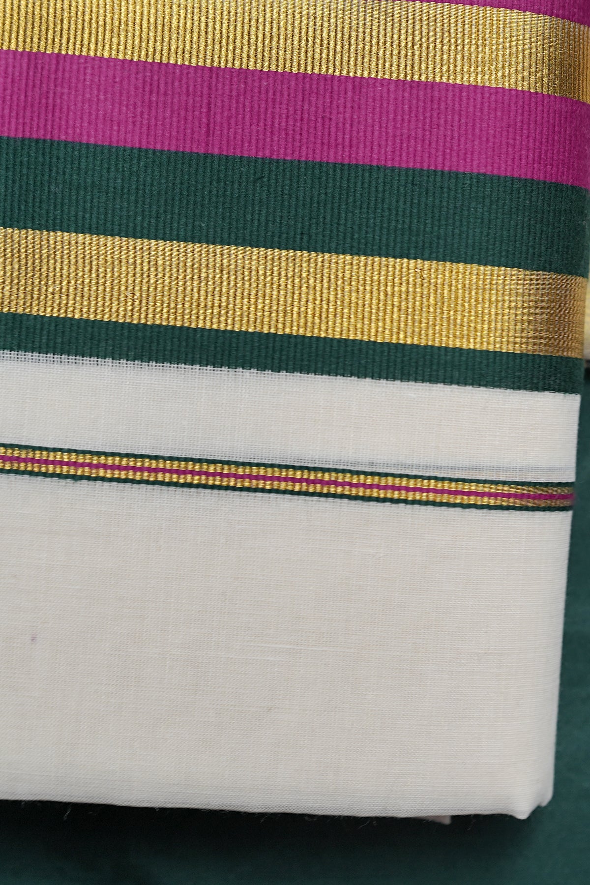 Sindhu – Magenta and Green Kasav Settumund with Matching Blouse Material