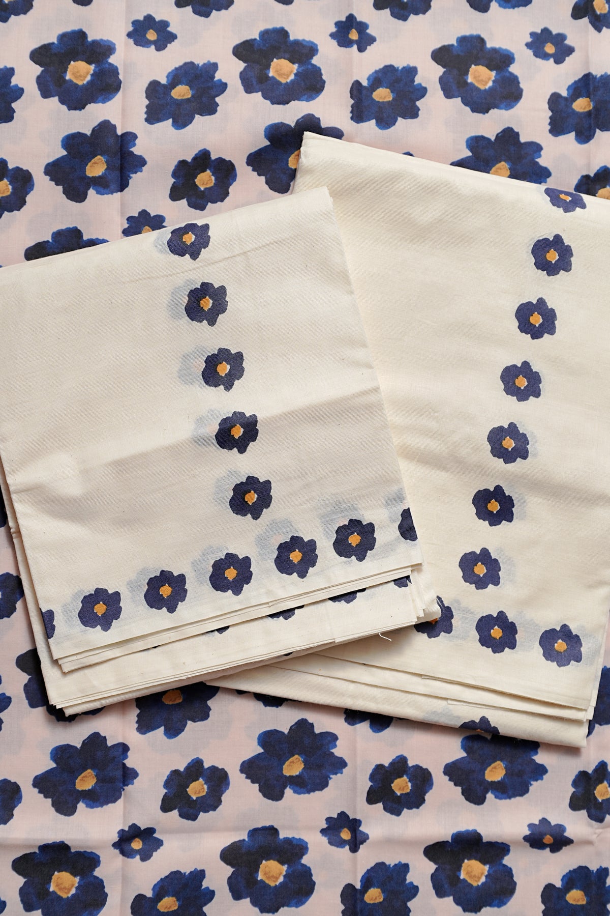 Veelipoo Printed Blouse Material — Blue Floral on Dual Base Shades