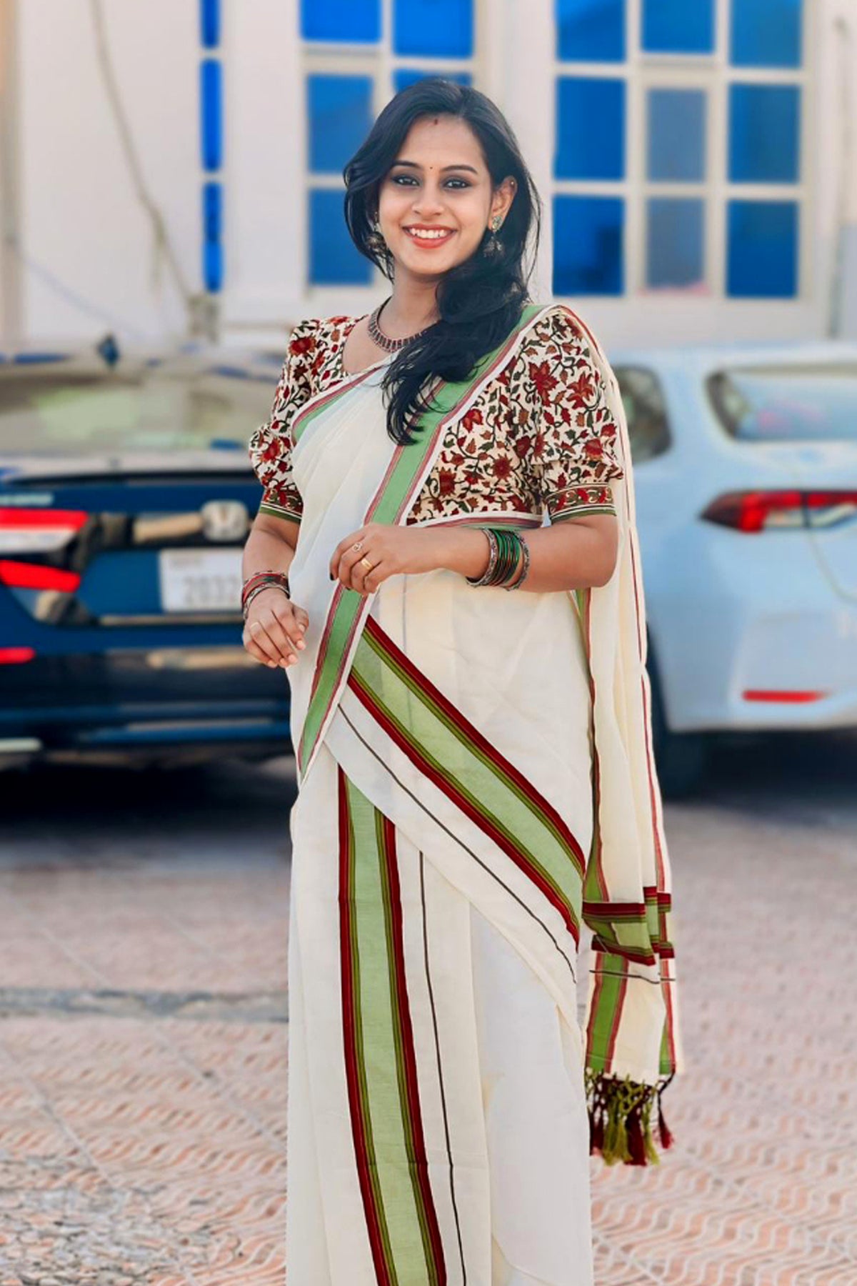 Mathangi Pure Cotton Printed Sett Mundu with Blouse Piece