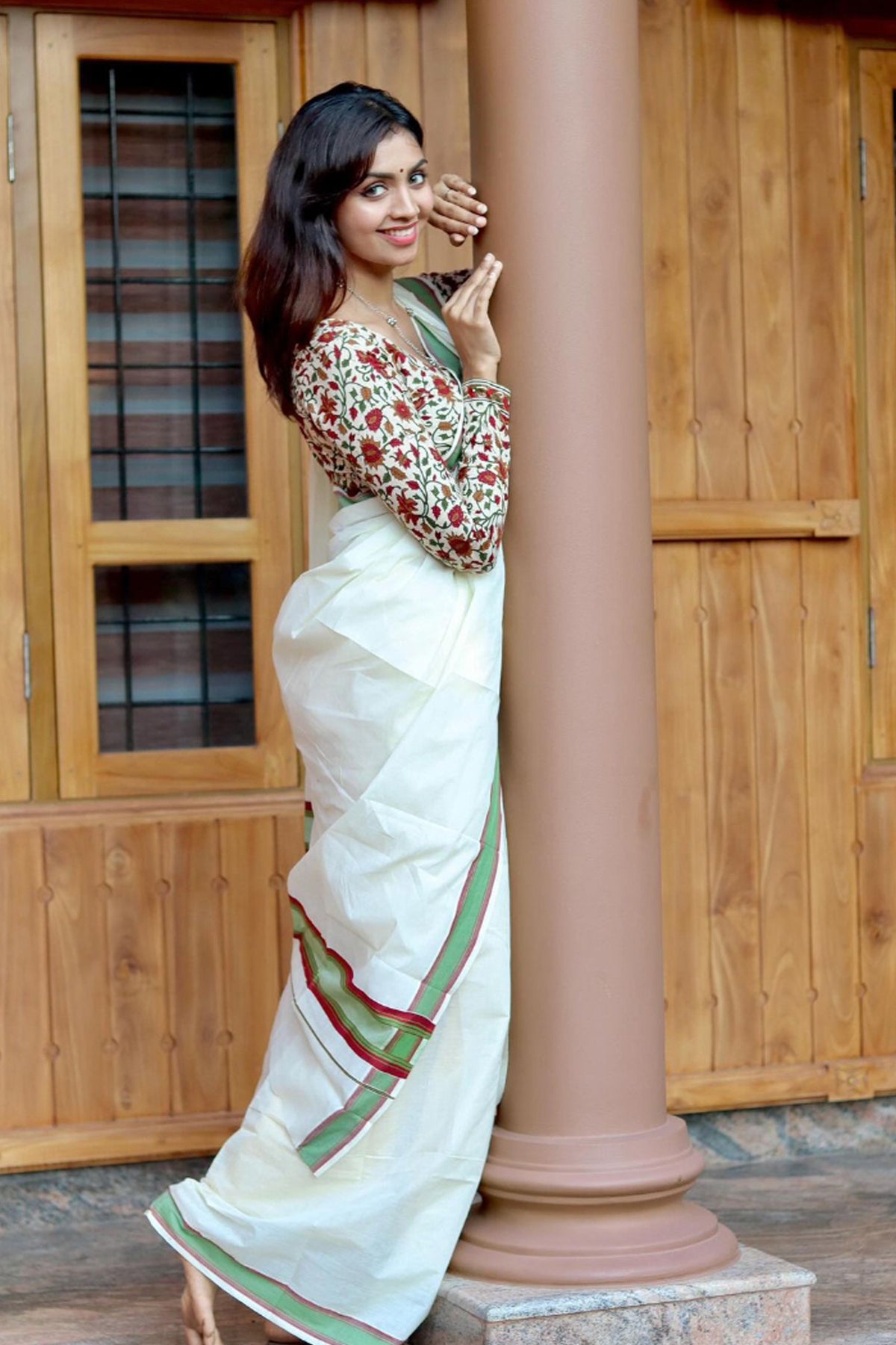 Mathangi Pure Cotton Printed Sett Mundu with Blouse Piece