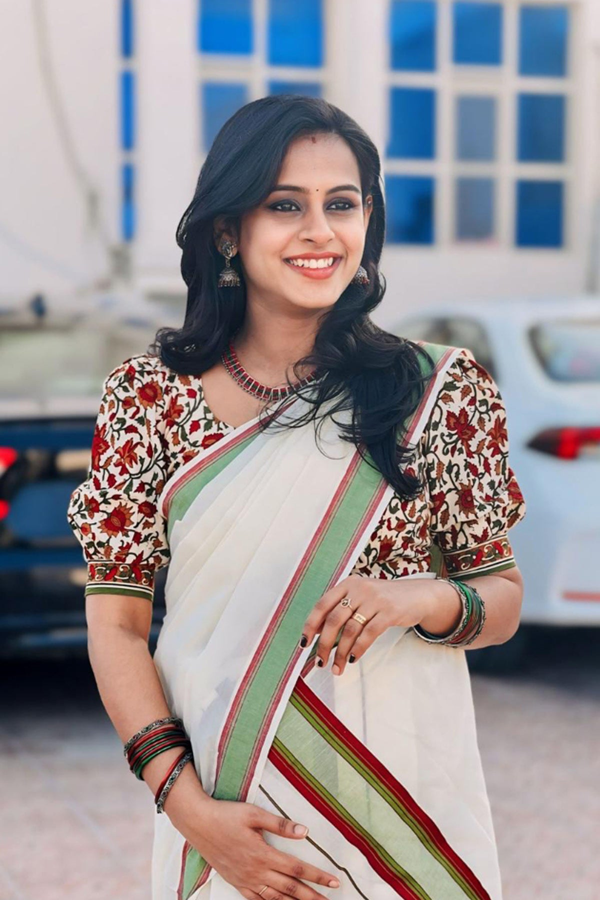 Mathangi Pure Cotton Printed Sett Mundu with Blouse Piece
