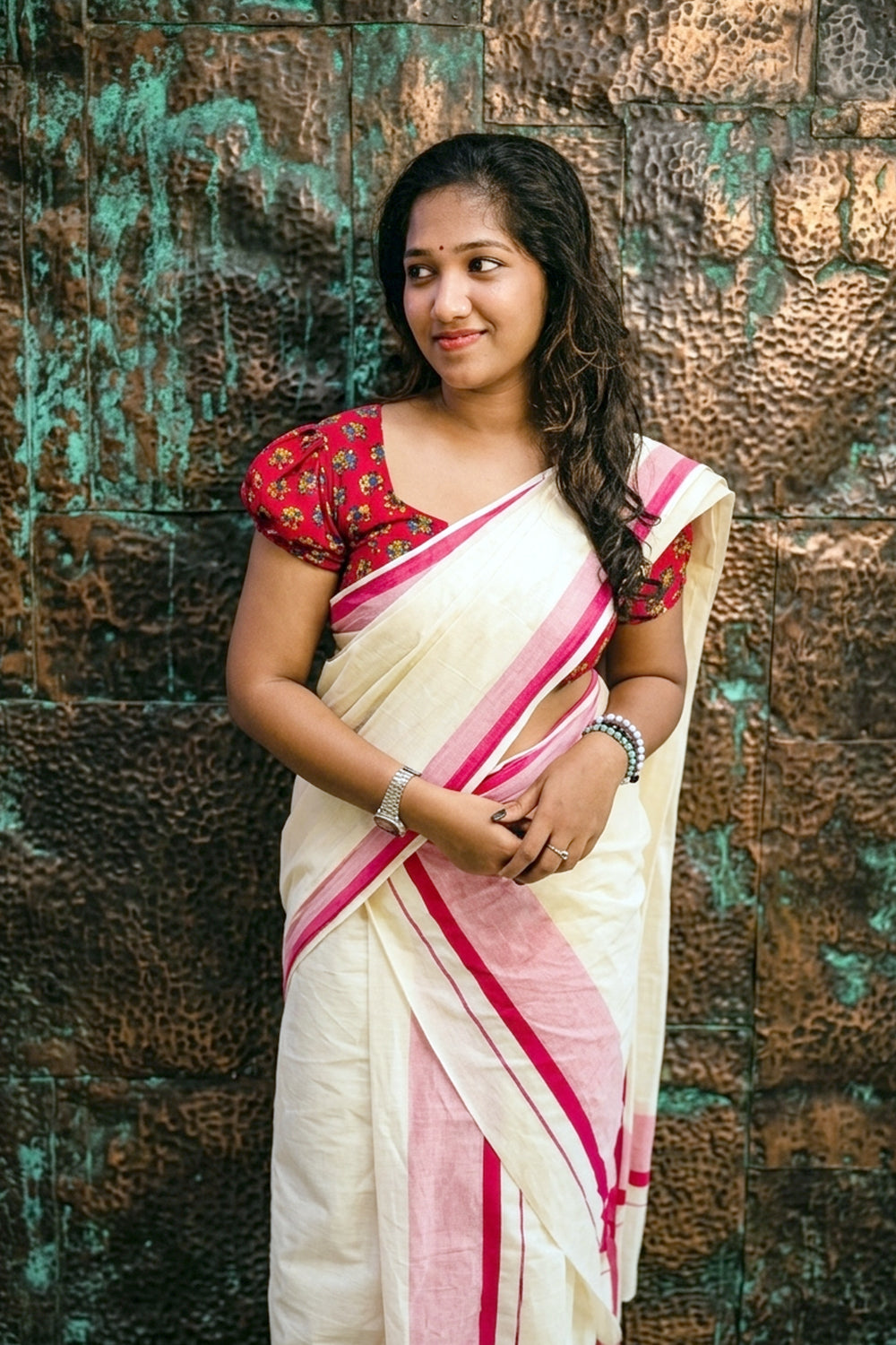 Gajarekha - Kattikkara Settu Mundu with Elephant Printed Blouse Material