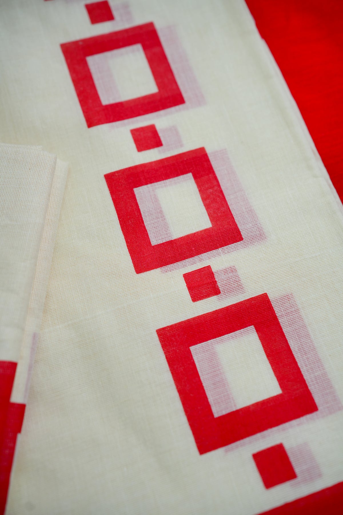 Anuragini Printed Blouse Material with Red Square Design