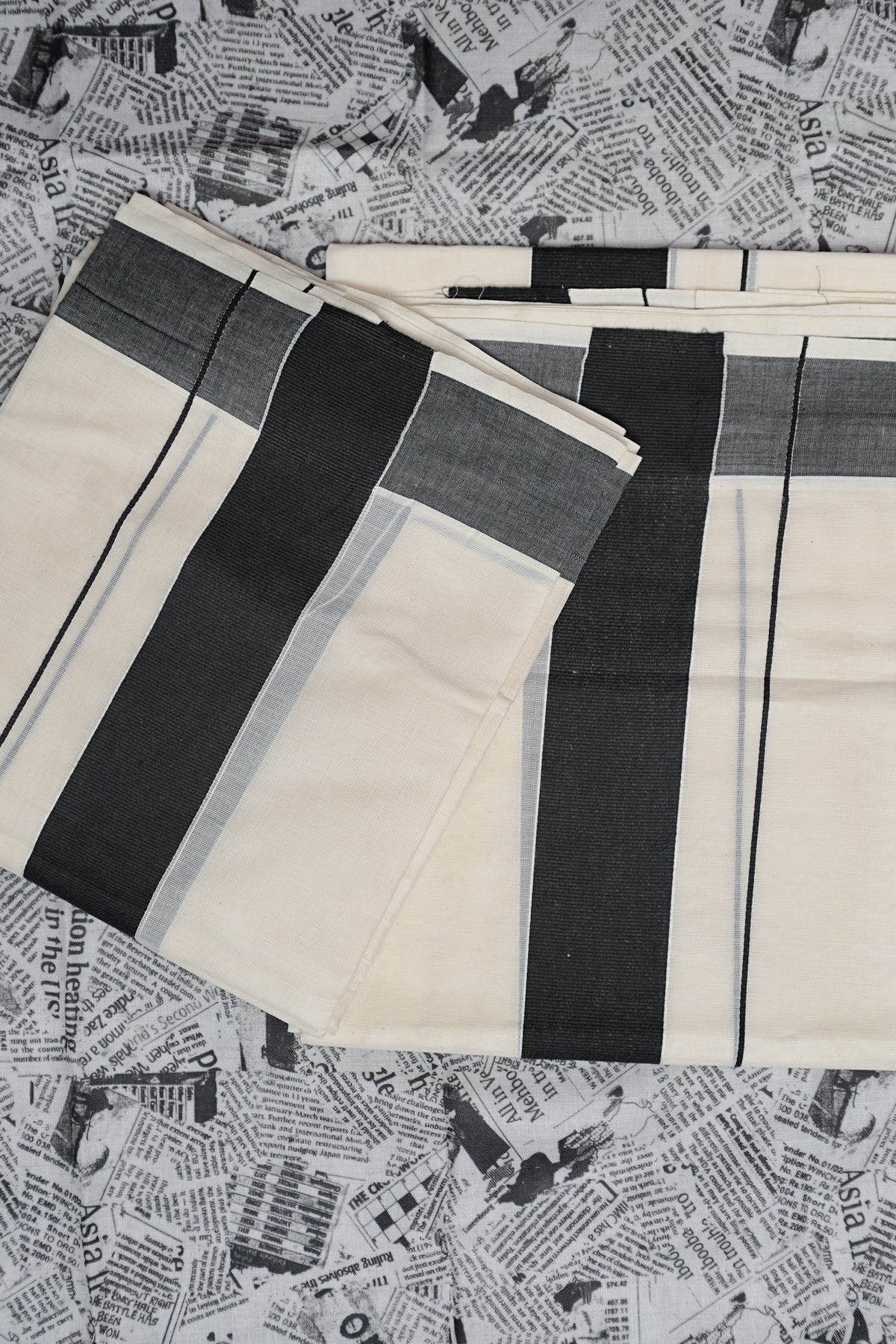 Akshara - Black Kattikkara Settu Mundu with Newspaper Printed Blouse Material