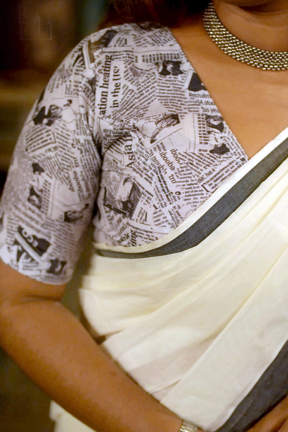 Akshara - Black Kattikkara Settu Mundu with Newspaper Printed Blouse Material