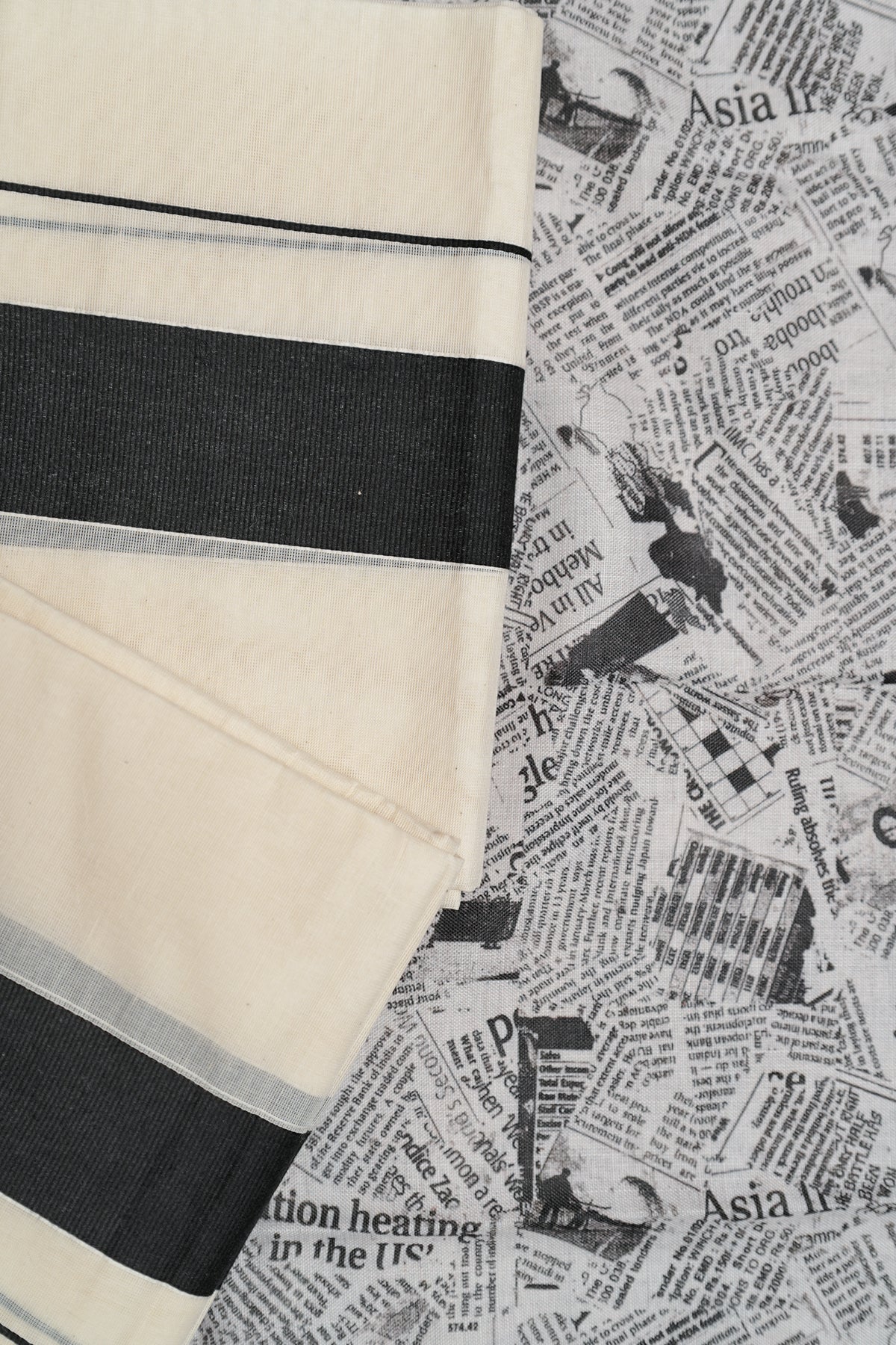 Akshara - Black Kattikkara Settu Mundu with Newspaper Printed Blouse Material