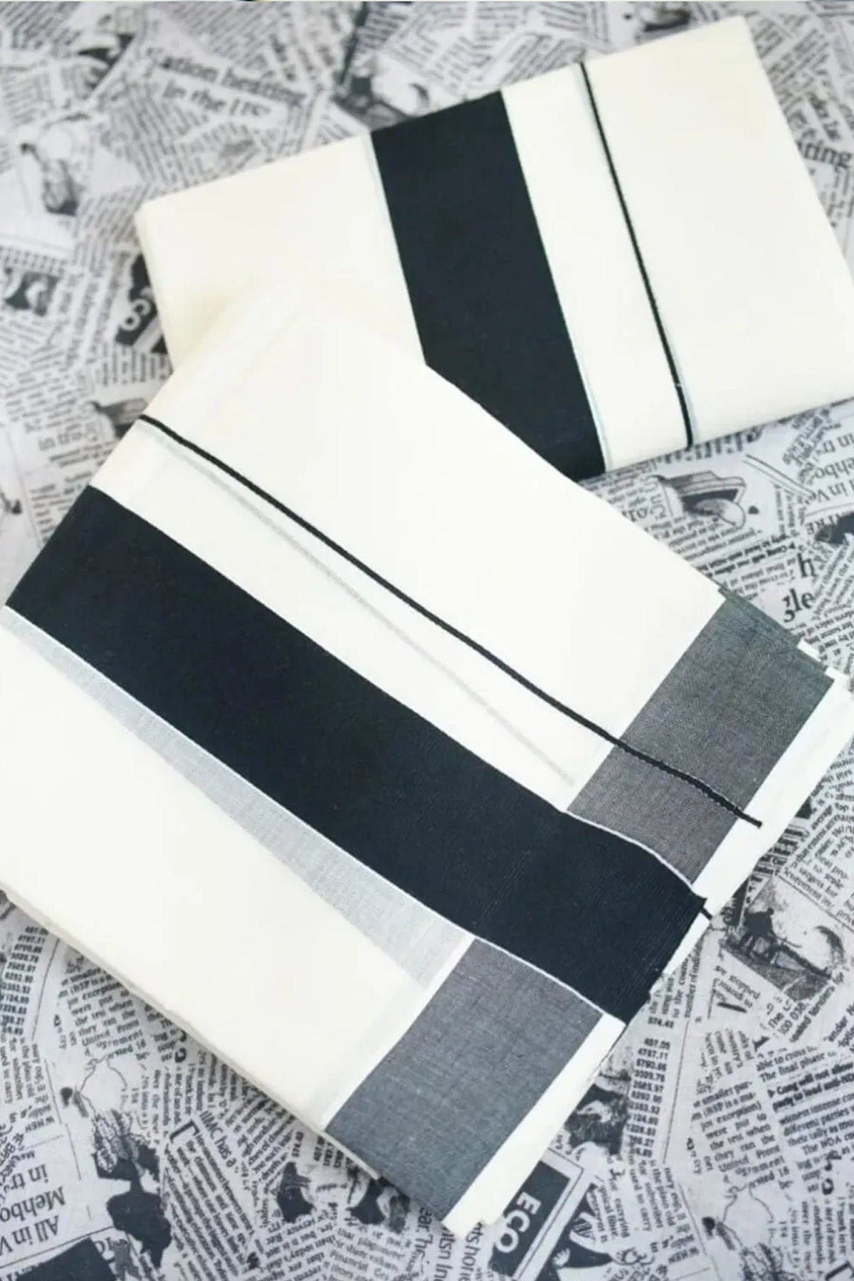 Akshara - Black Kattikkara Settu Mundu with Newspaper Printed Blouse Material