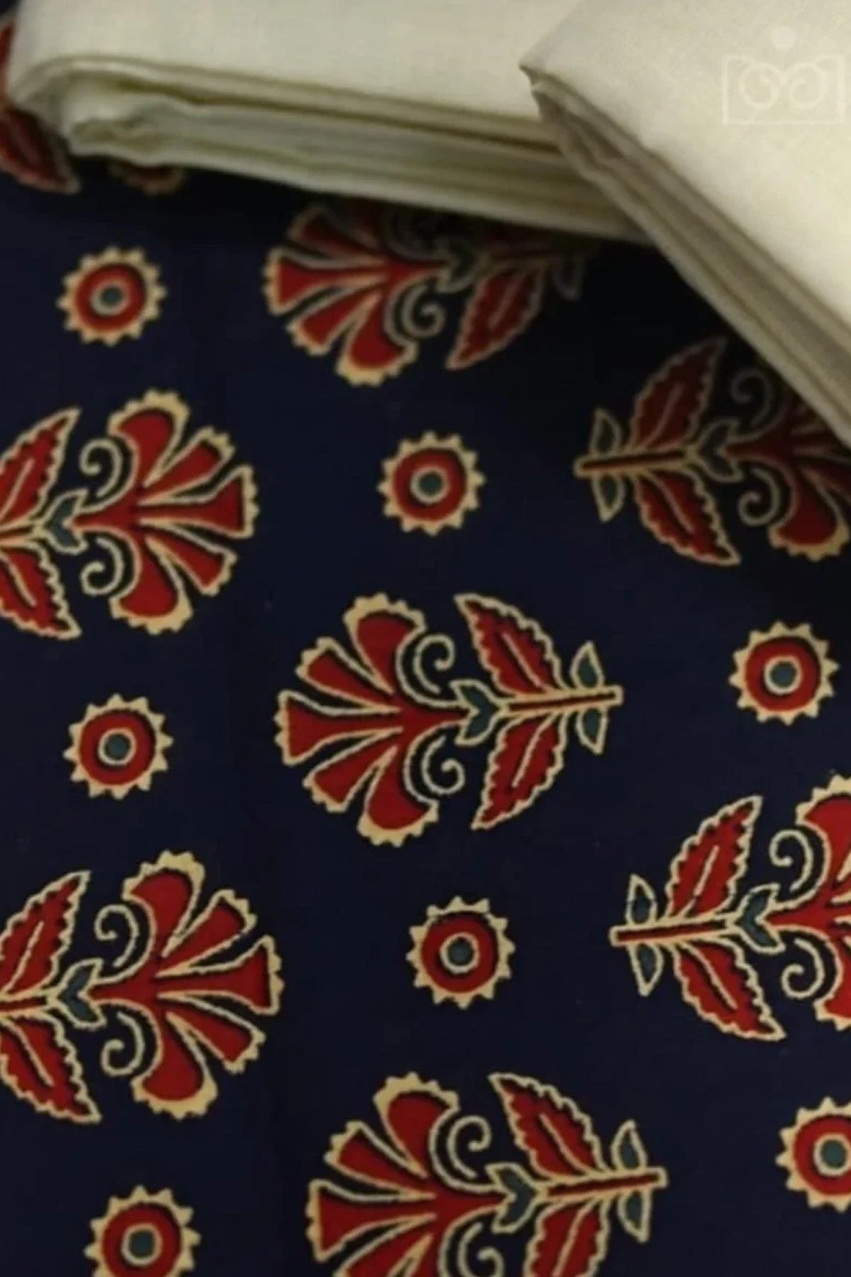 Dharani - Red & Blue Kattikara Settu Mundu with Printed Blouse Material