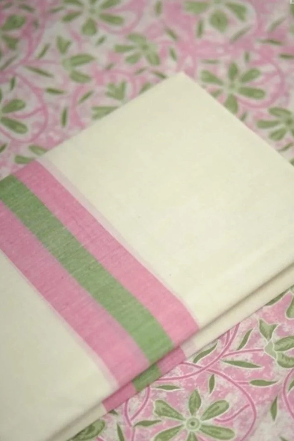 Ithal - Pure Cotton Mulloth Settumund with Matching Blouse Material