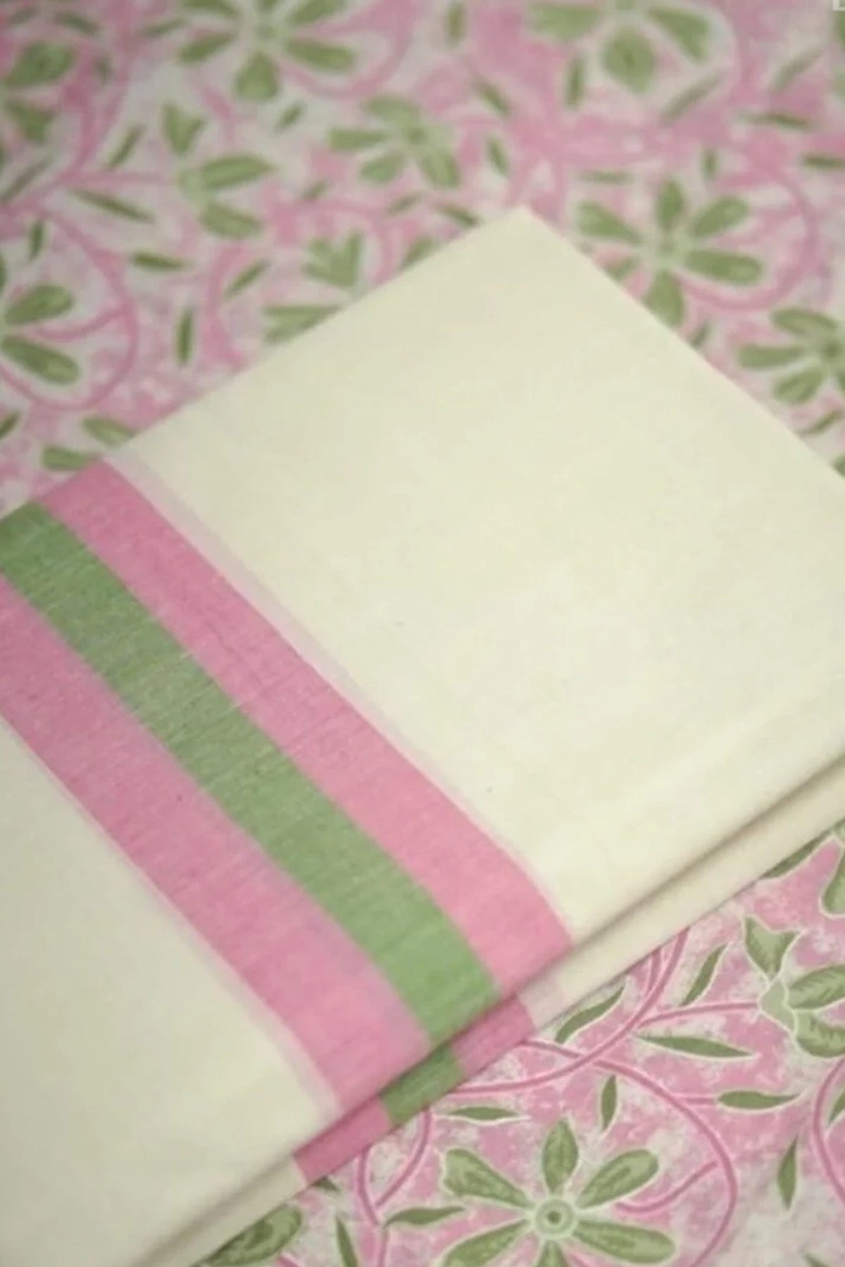Ithal - Pure Cotton Mulloth Settumund with Matching Blouse Material