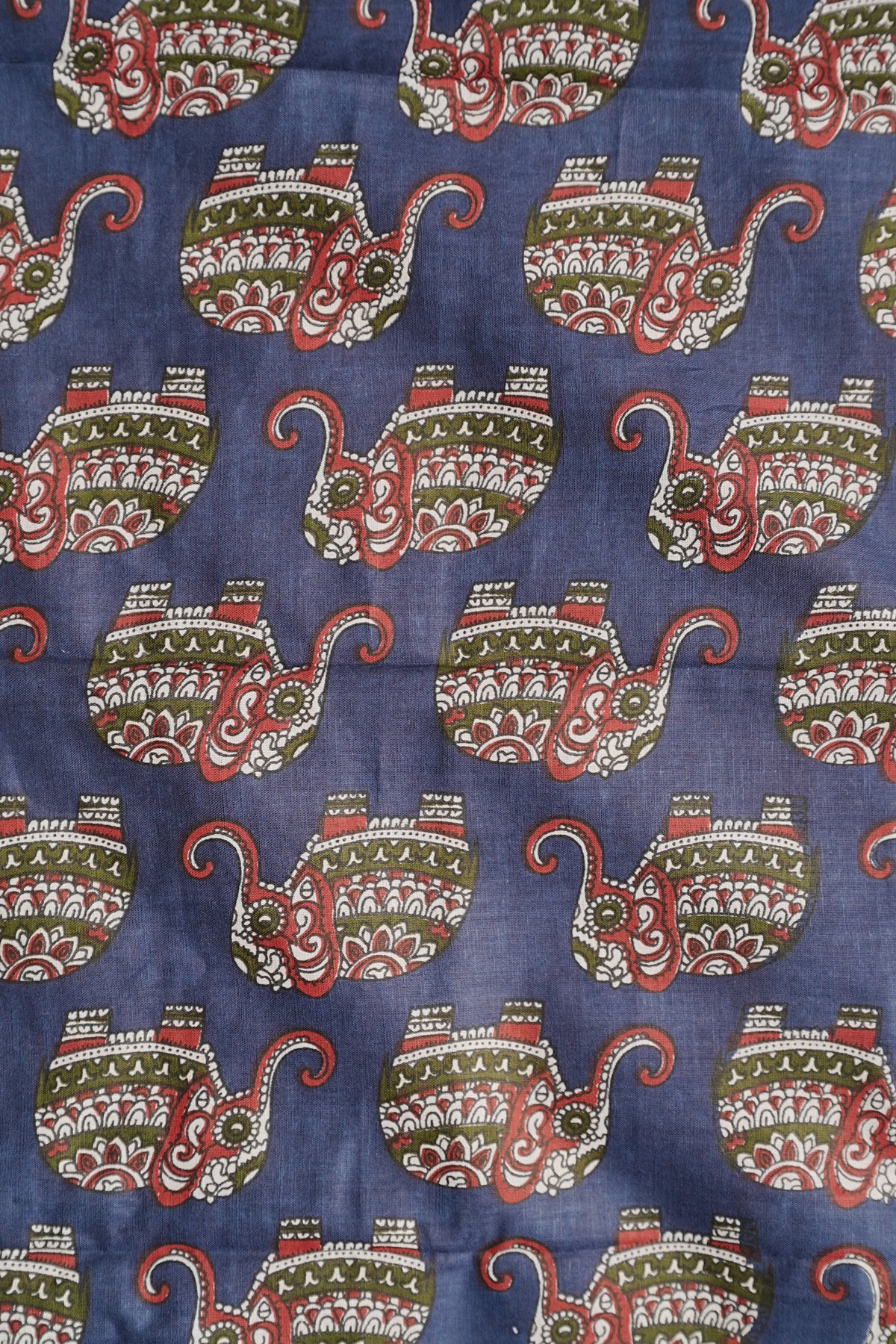 Gajashoba- Blue Elephant Printed Settumund with Matching Printed Blouse Material