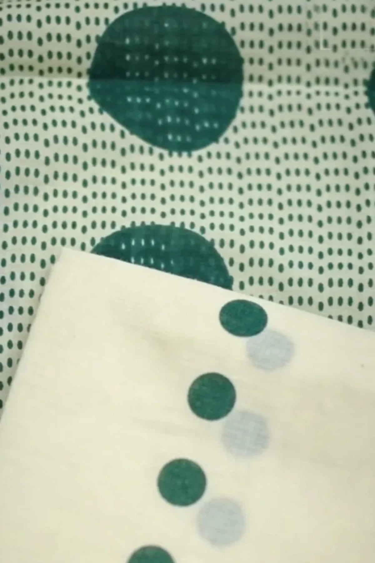 Green Pott - Green Dots Screen Printed Settumund with Matching Blouse Material