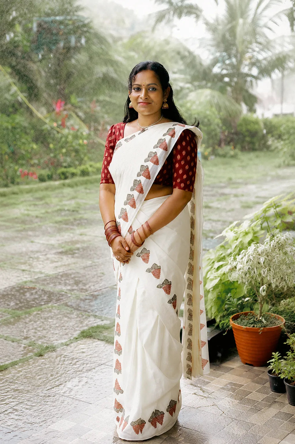 Krishna Kireedam Printed Settumund with Matching Blouse Material