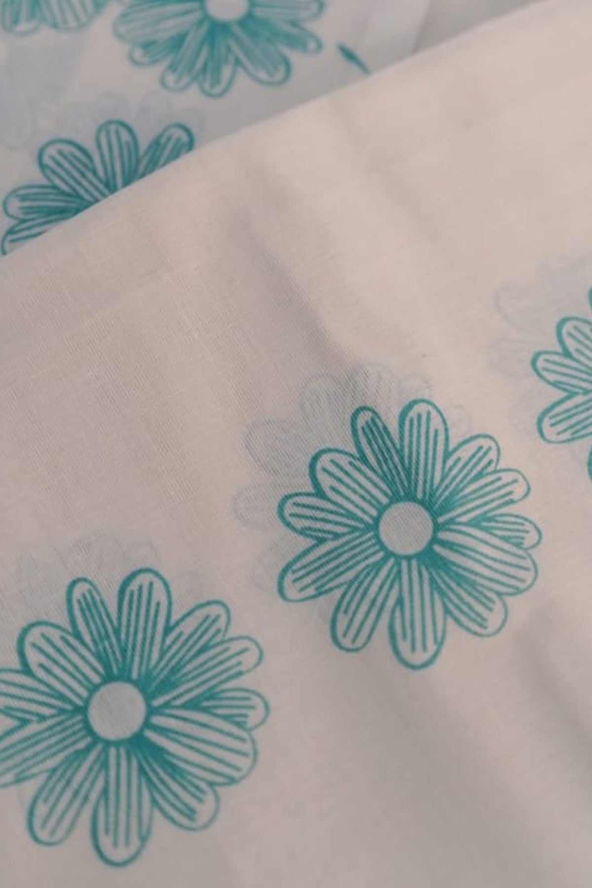 Neelamalhar - Cyan Floral Printed Settumund with Matching Blouse Material