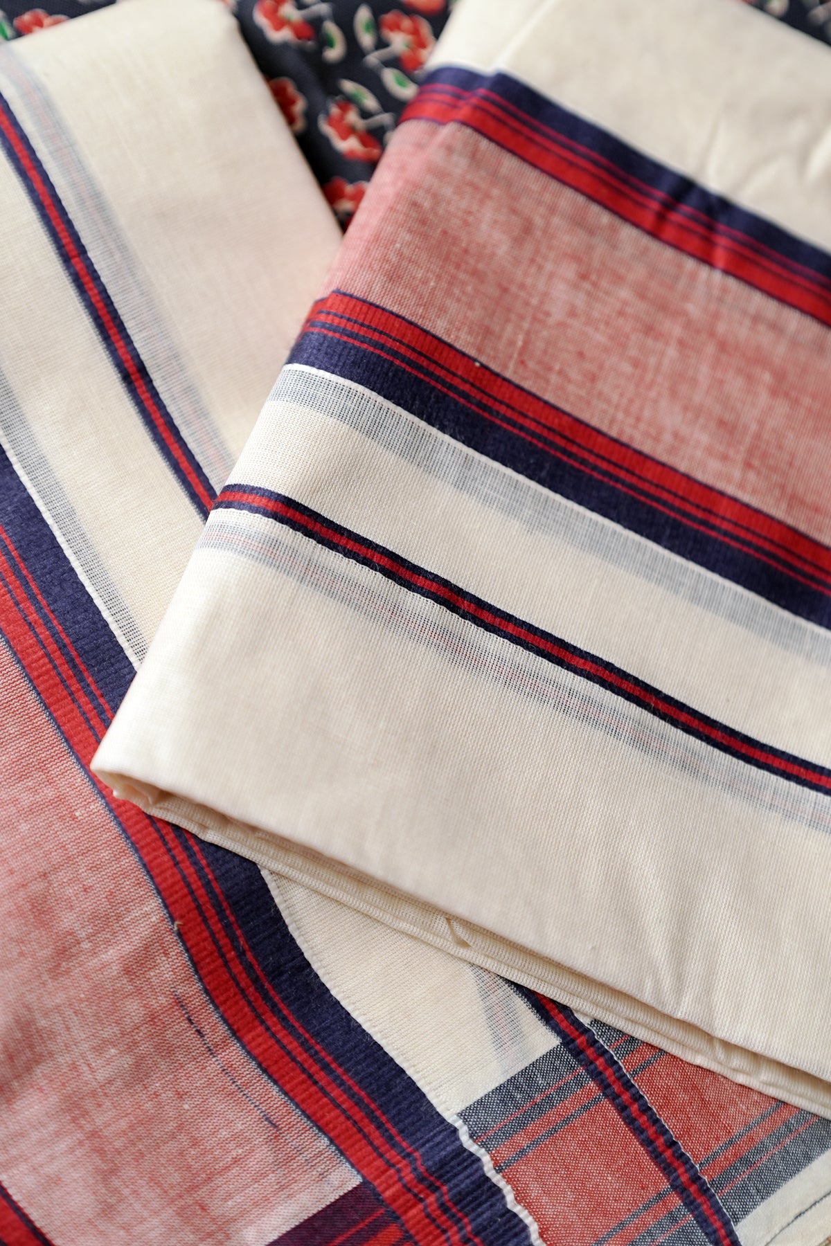 Parvana -Red & Blue Kattikkara Settu Mundu with Printed Blouse Material