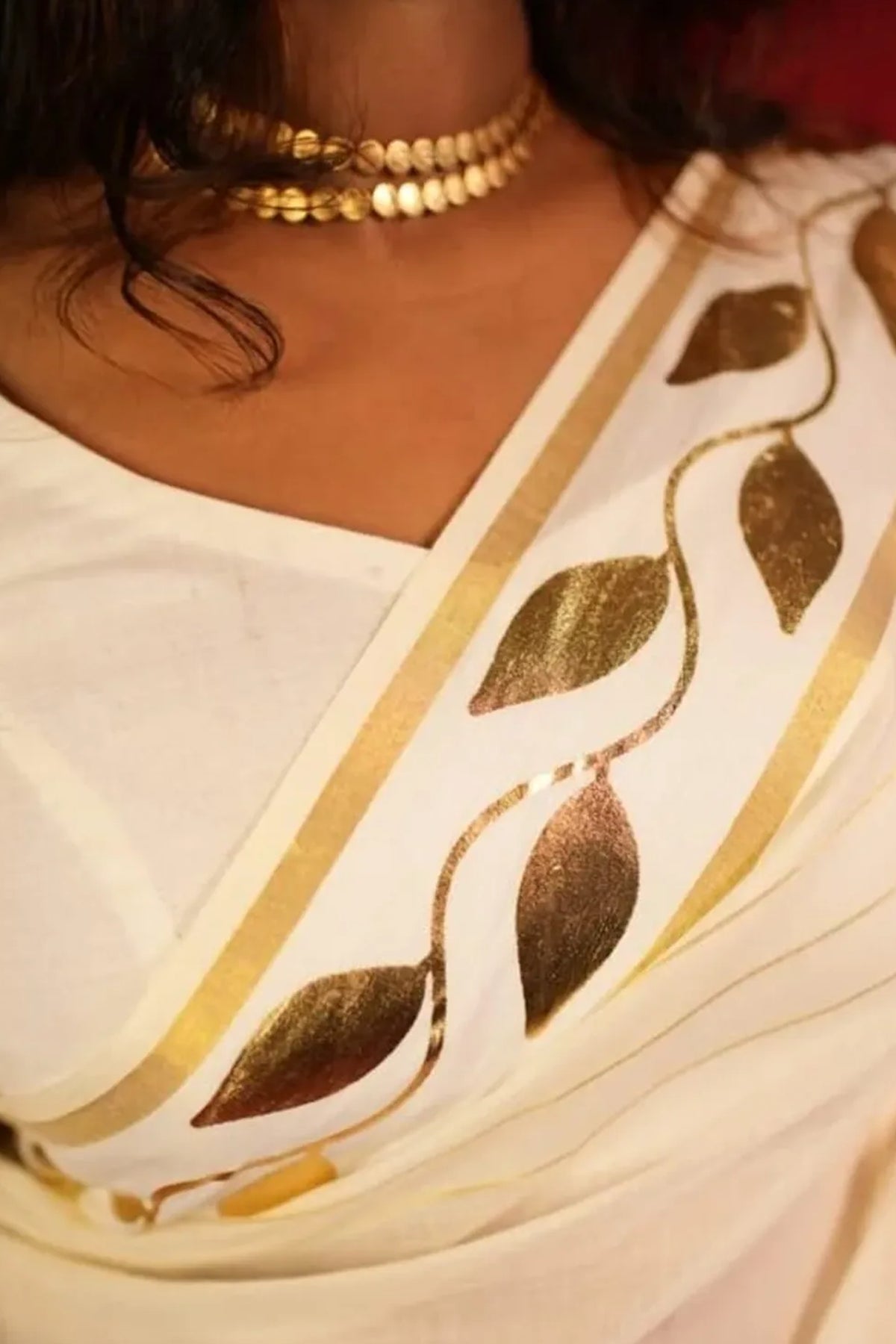 Suvarna – Premium Golden Foil Printed Kerala Saree