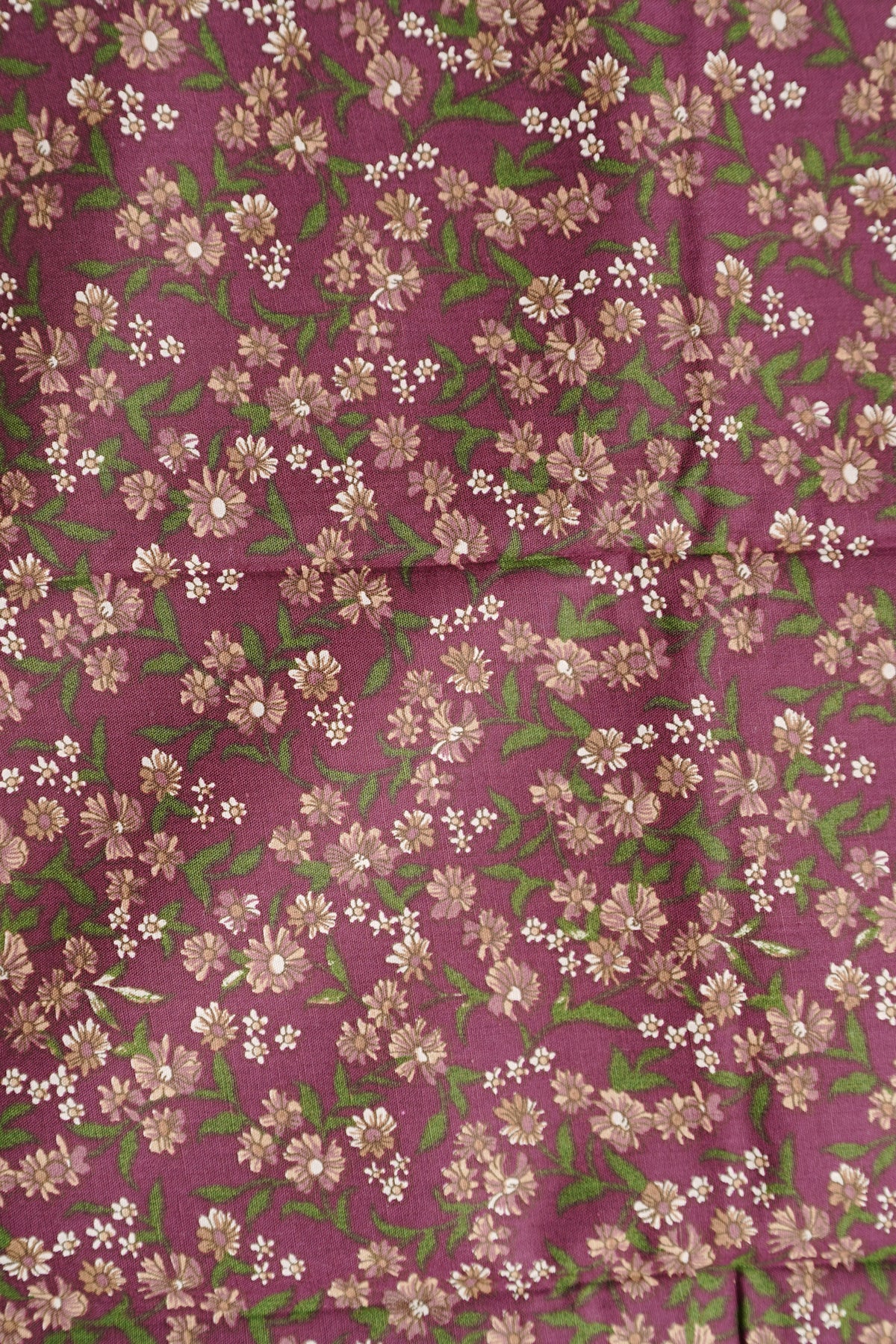 Theng Wine Coconut Printed Settumund with Matching Blouse Material