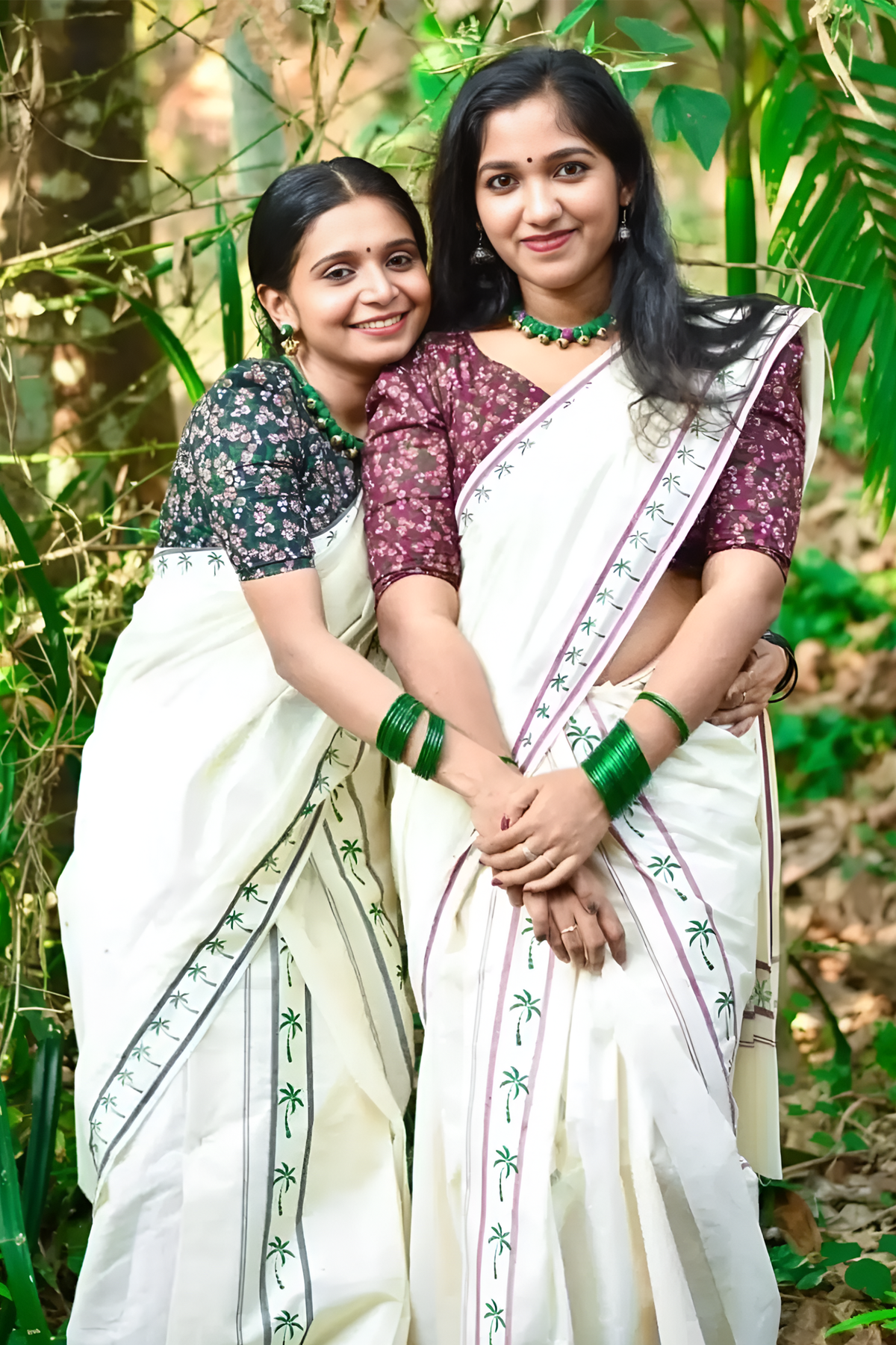 Theng Wine Coconut Printed Settumund with Matching Blouse Material