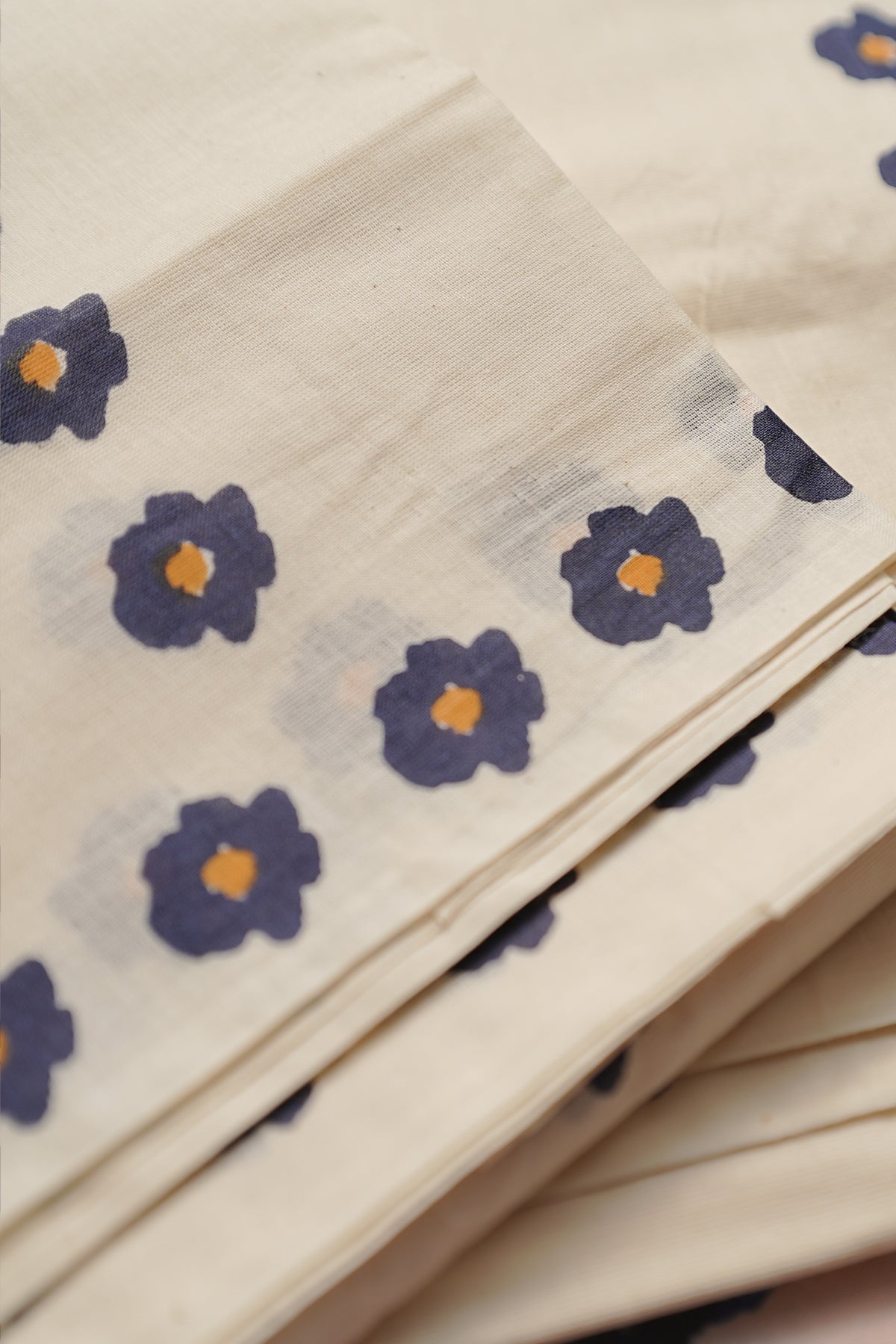 Velippoo - Violet and Yellow Flower Printed Settumund with Matching Blouse Material