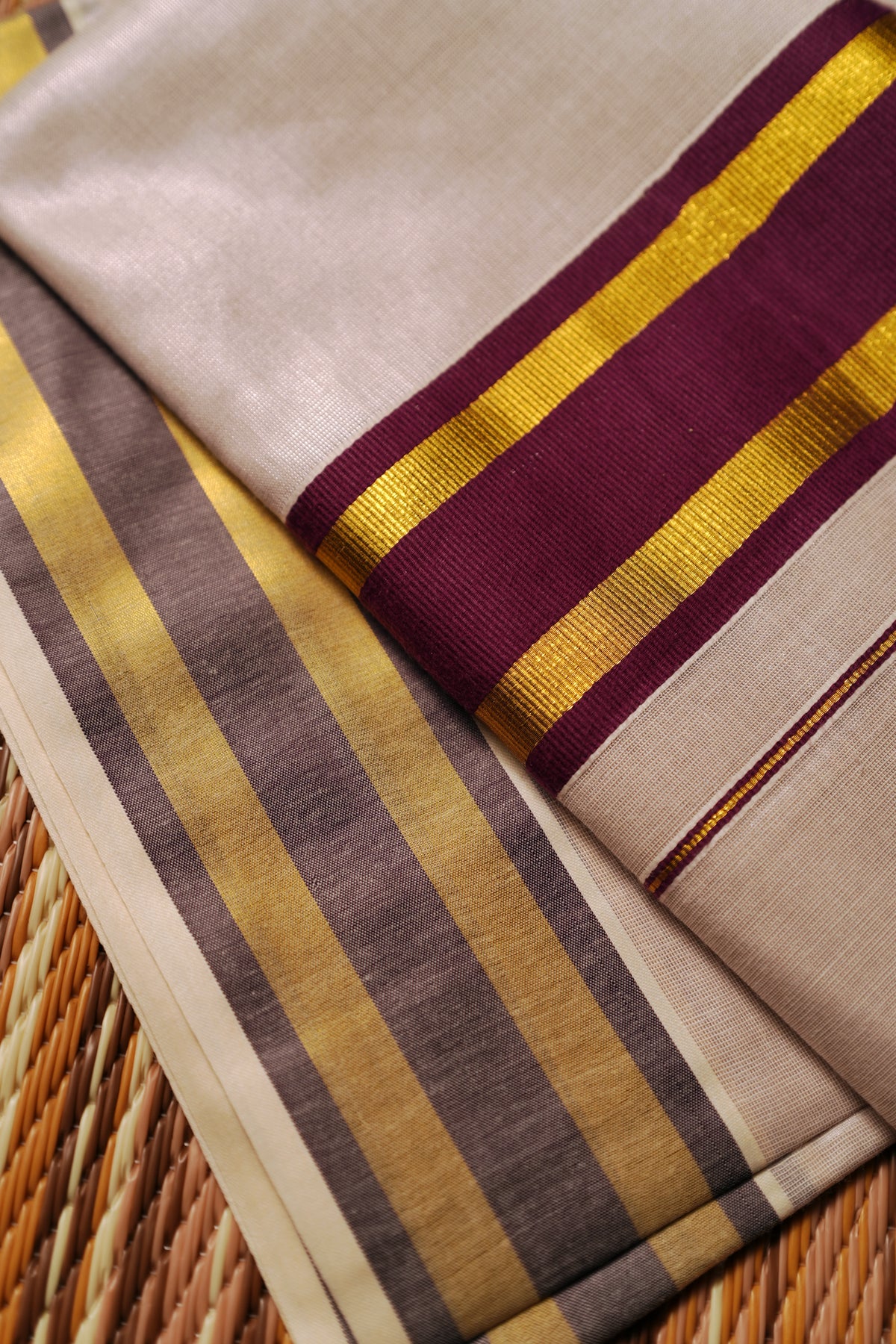 Ameya - Rose Tissue Saree with Purple and Golden Borders Paired with Designer Blouse Material