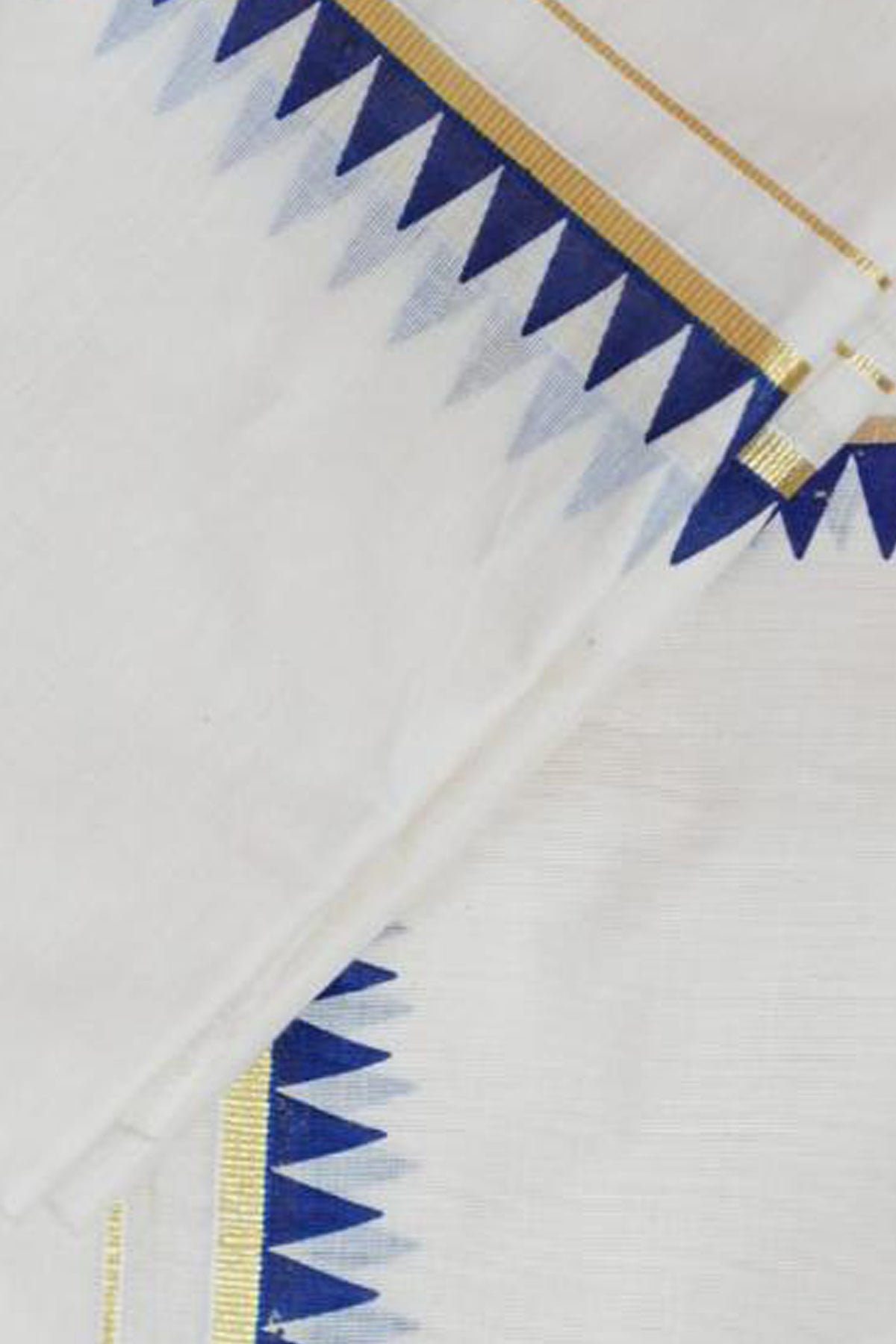 Sheethal – Blue Temple Printed Settumund with Kasav Border Blouse Material