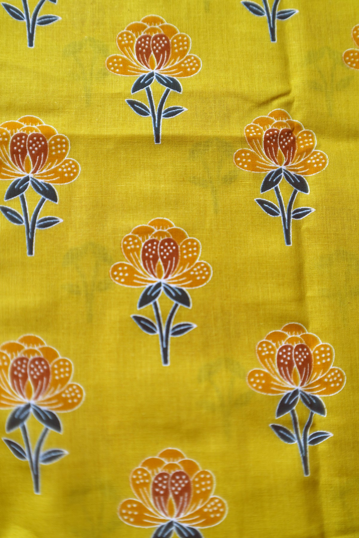Chithra- Yellow and Green Printed Settumund with Matching Blouse Material