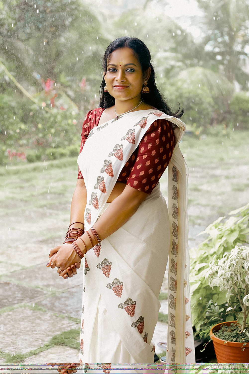 Krishna Kireedam Printed Settumund with Matching Blouse Material