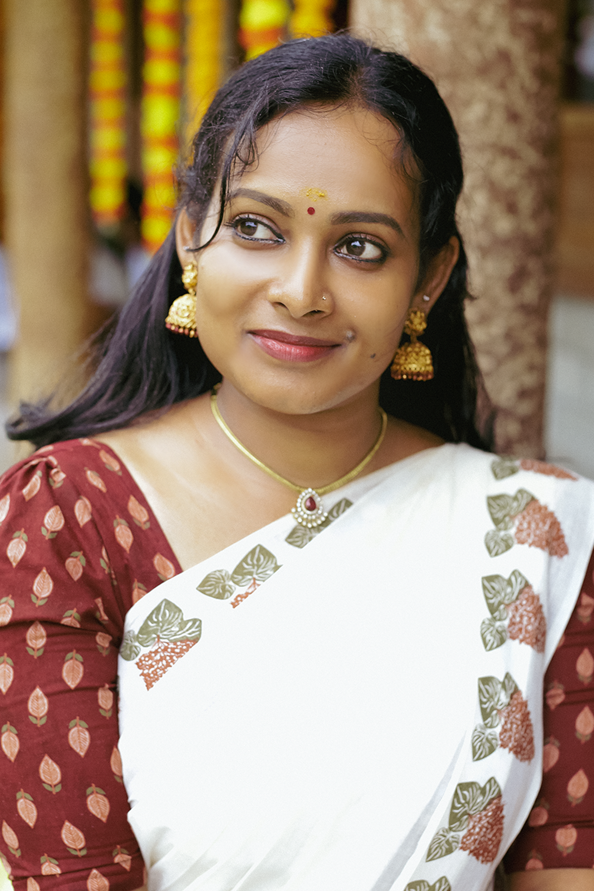 Krishna Kireedam Printed Settumund with Matching Blouse Material