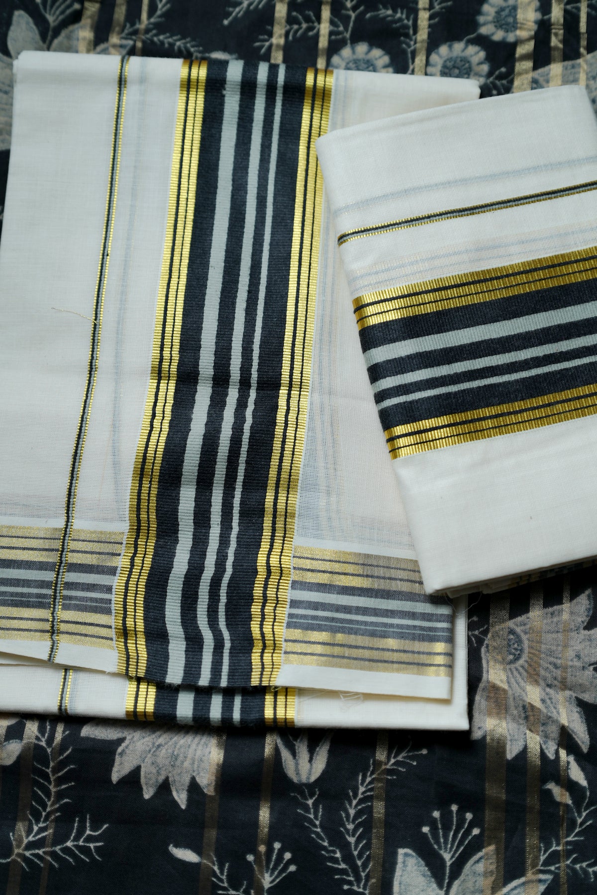 Mythry - Pure Cotton Kasavu Settu Mundu with Designer Blouse Material