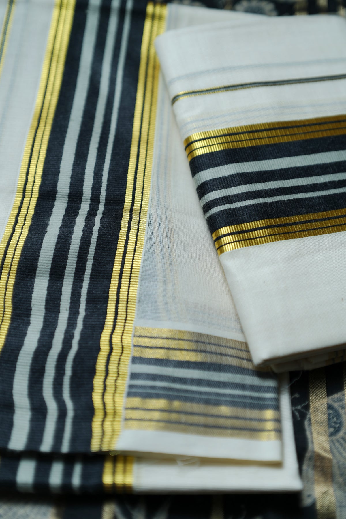 Mythry - Pure Cotton Kasavu Settu Mundu with Designer Blouse Material
