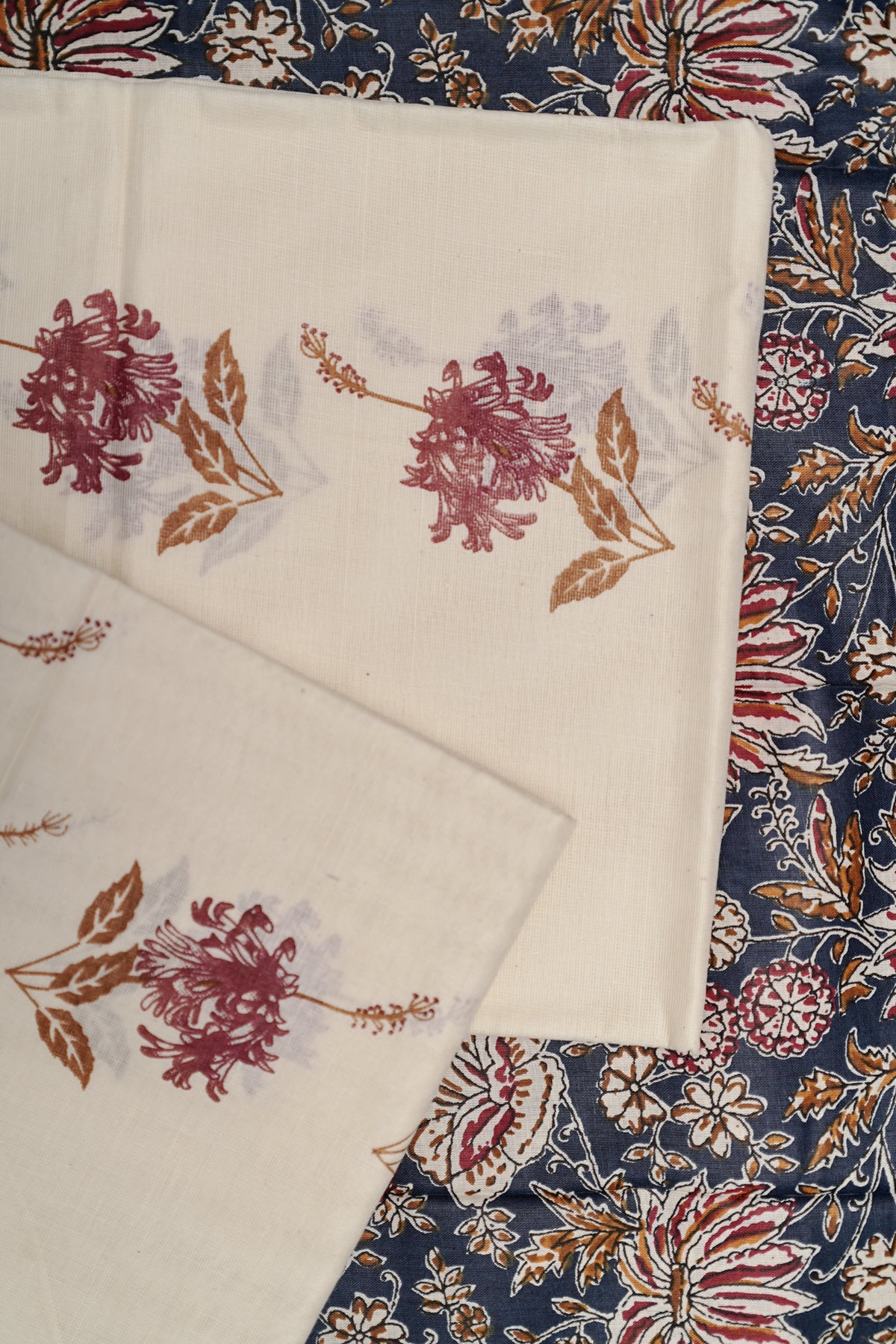 Njali Chembarathi - Floral Printed Settumund with Matching Blouse Material