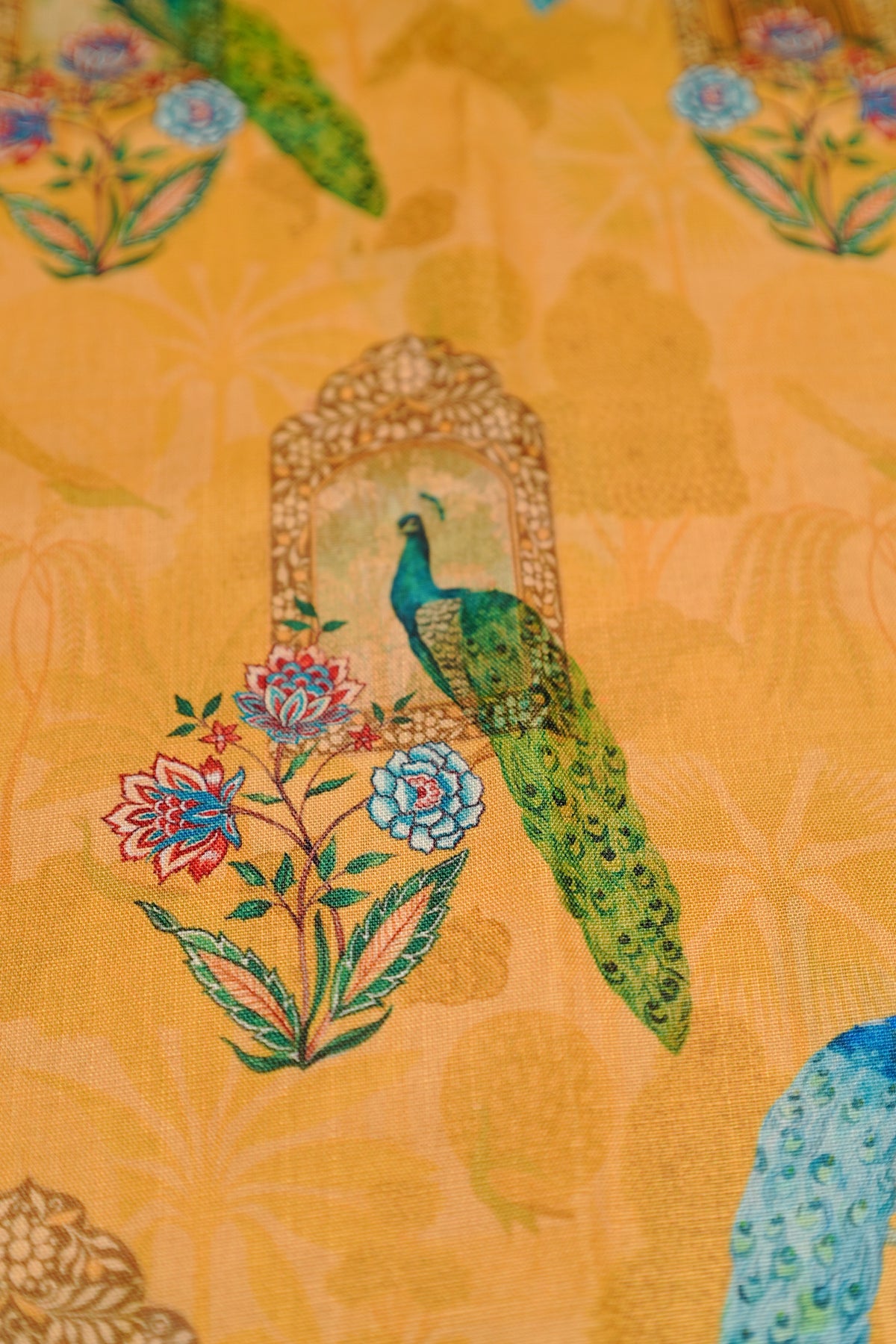 Peeli - Pure Cotton Traditional Kerala Mulloth Settumund with Peacock Printed Blouse Material