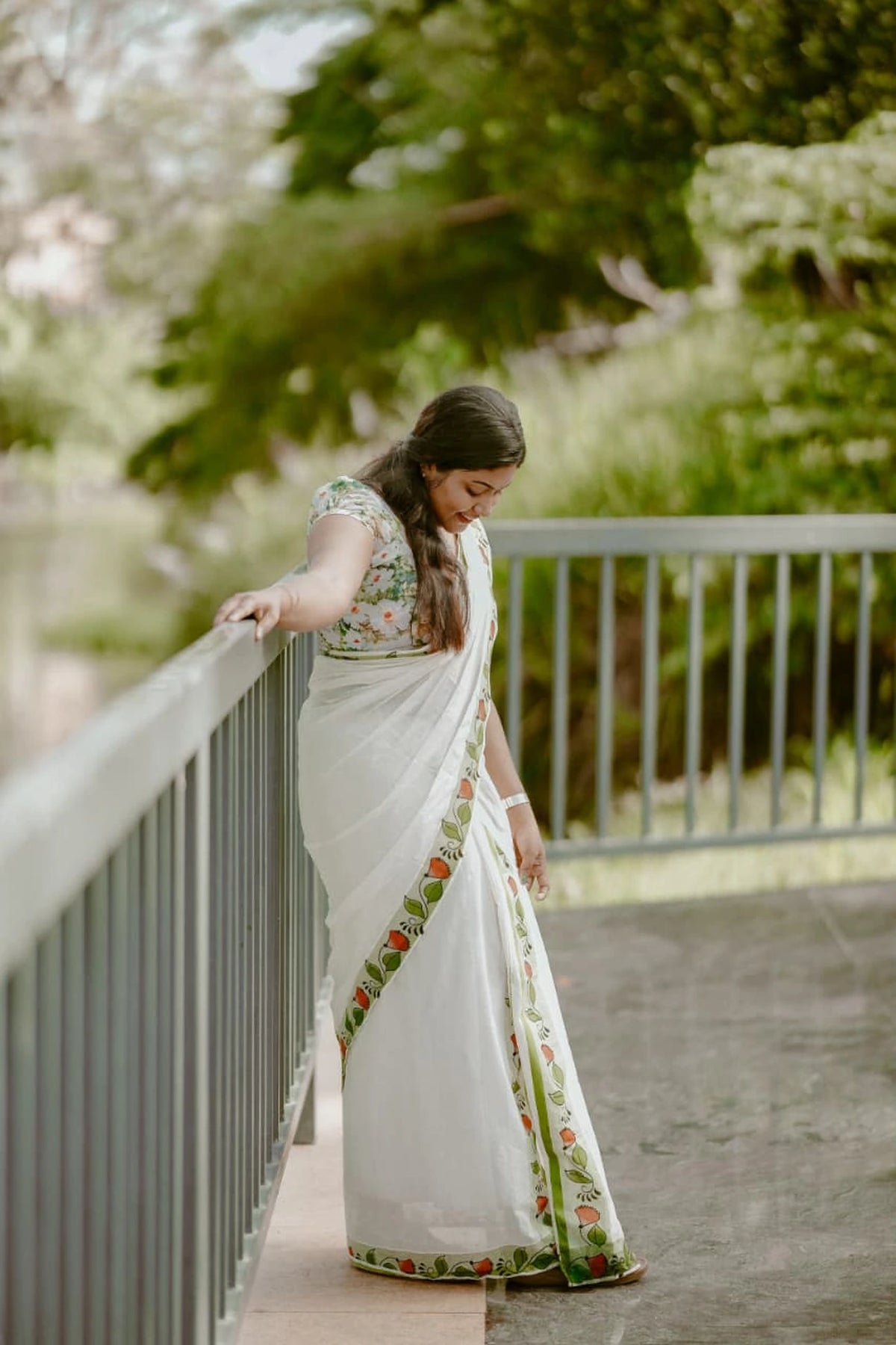 Prakrithi Kerala printed Settumundu with matching blouse material, full look