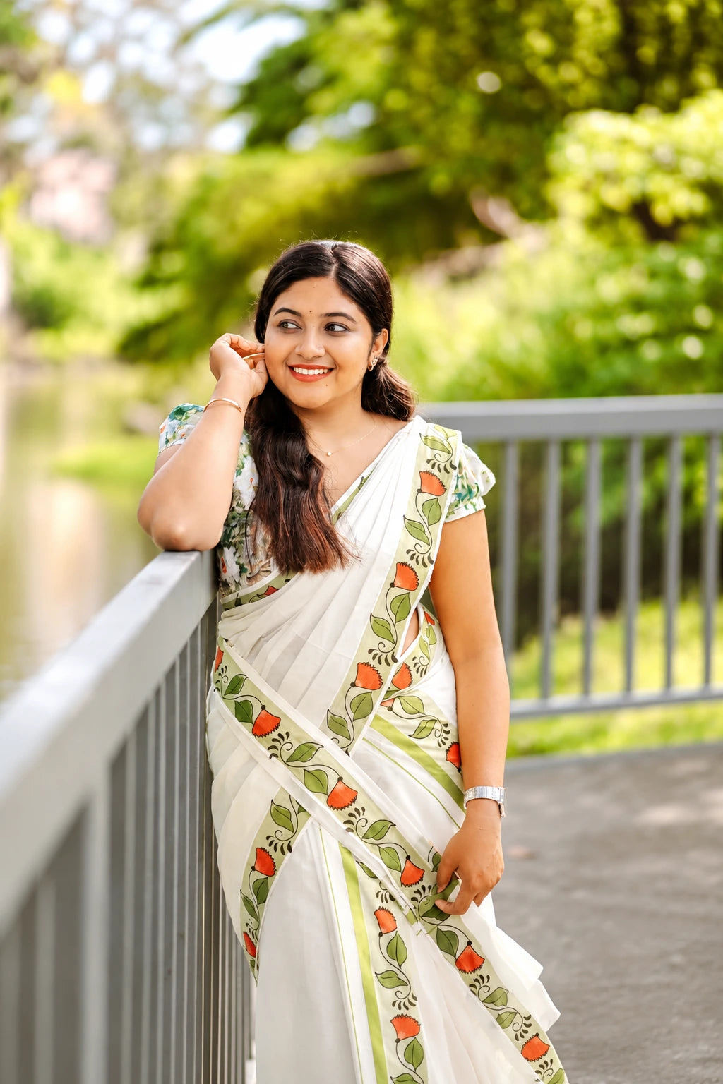 Prakrithi Settumundu with matching blouse material, front drape detail