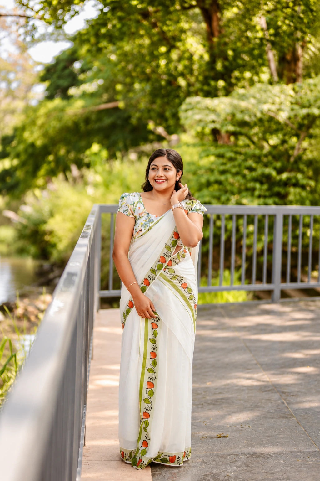 Prakrithi Settumundu with matching blouse material, full-length view