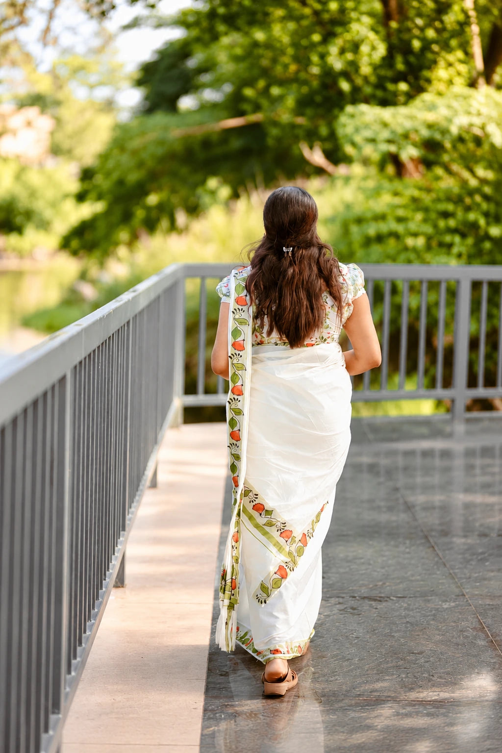 Prakrithi Settumundu with matching blouse material, back view