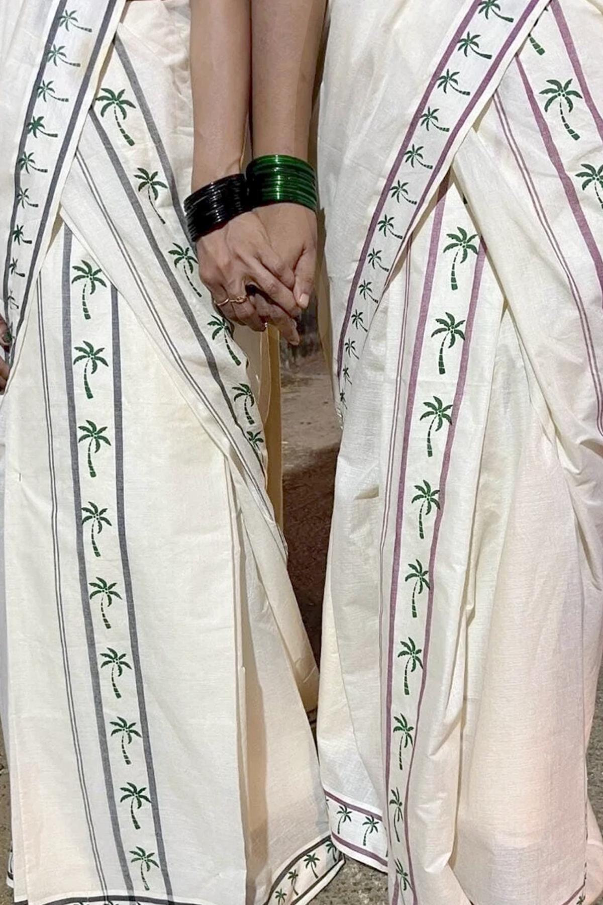 Thengu Green Settumundu with Matching Blouse Material