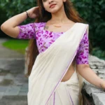 Laasya - Lavender Settumund with Printed Blouse Material