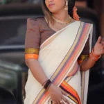 Kaveri – Rust Orange and Coffee Brown Kasavu Settumund with Matching Blouse Material