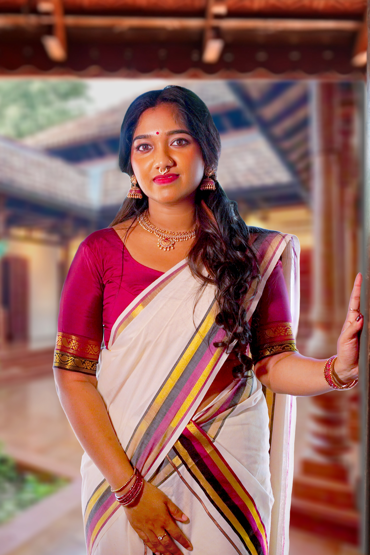 Ganga – Maroon and Black Kasav Settumund with Matching Blouse Material